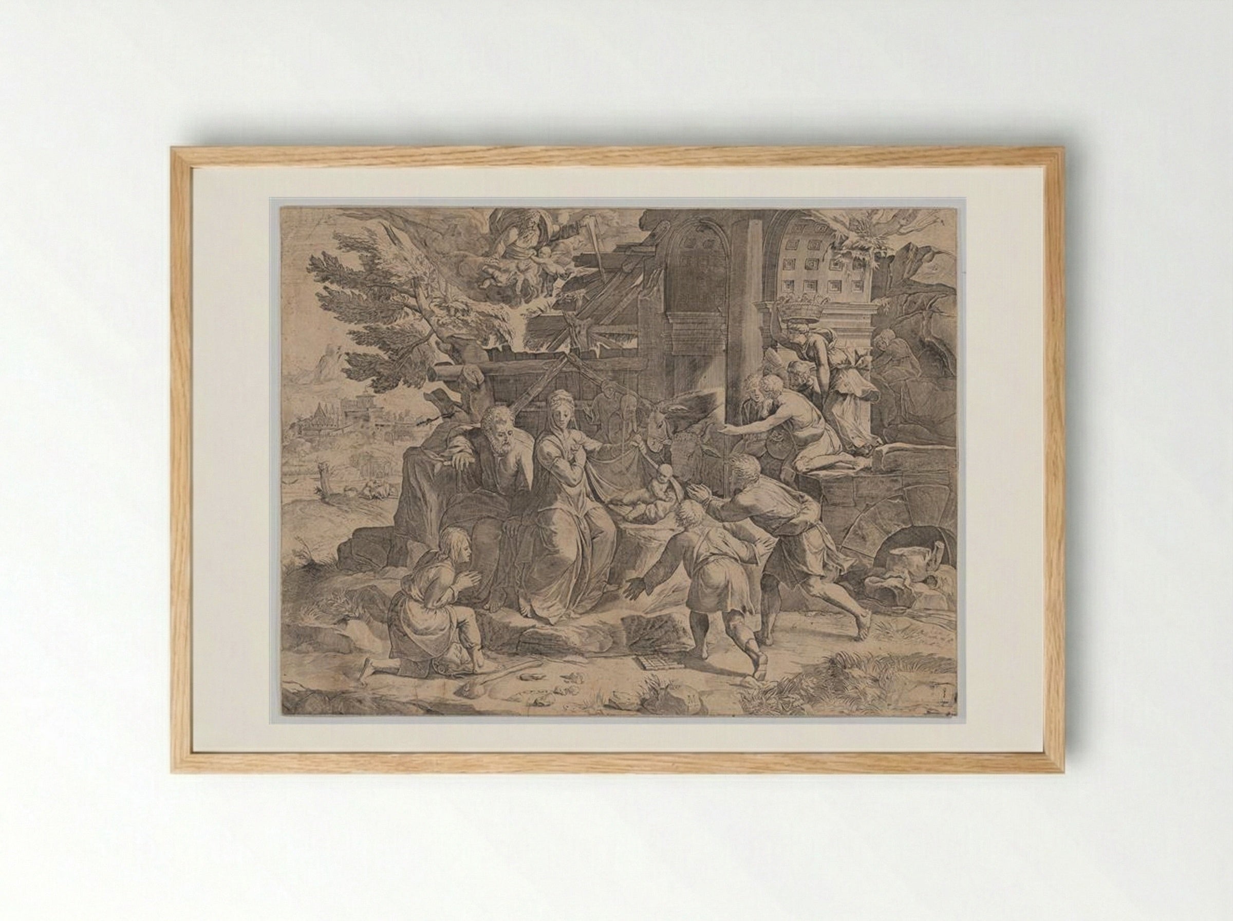 Adoration of the Shepherds - Cornelis Cort - Framed Print Wood