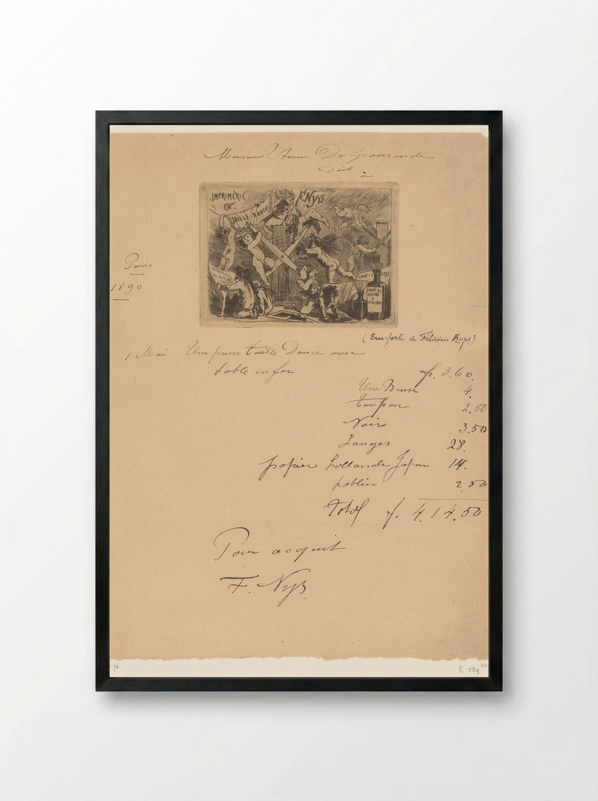 Adreskaart van drukkerij Nys & Mommen - Félicien Rops - Framed Print Black
