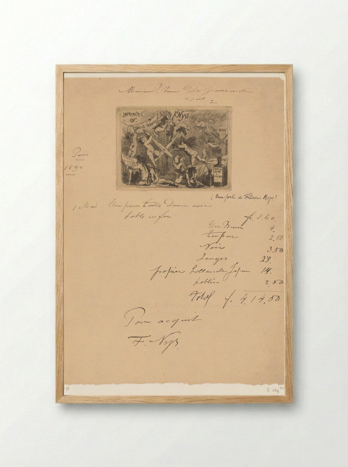 Adreskaart van drukkerij Nys & Mommen - Félicien Rops - Framed Print Wood