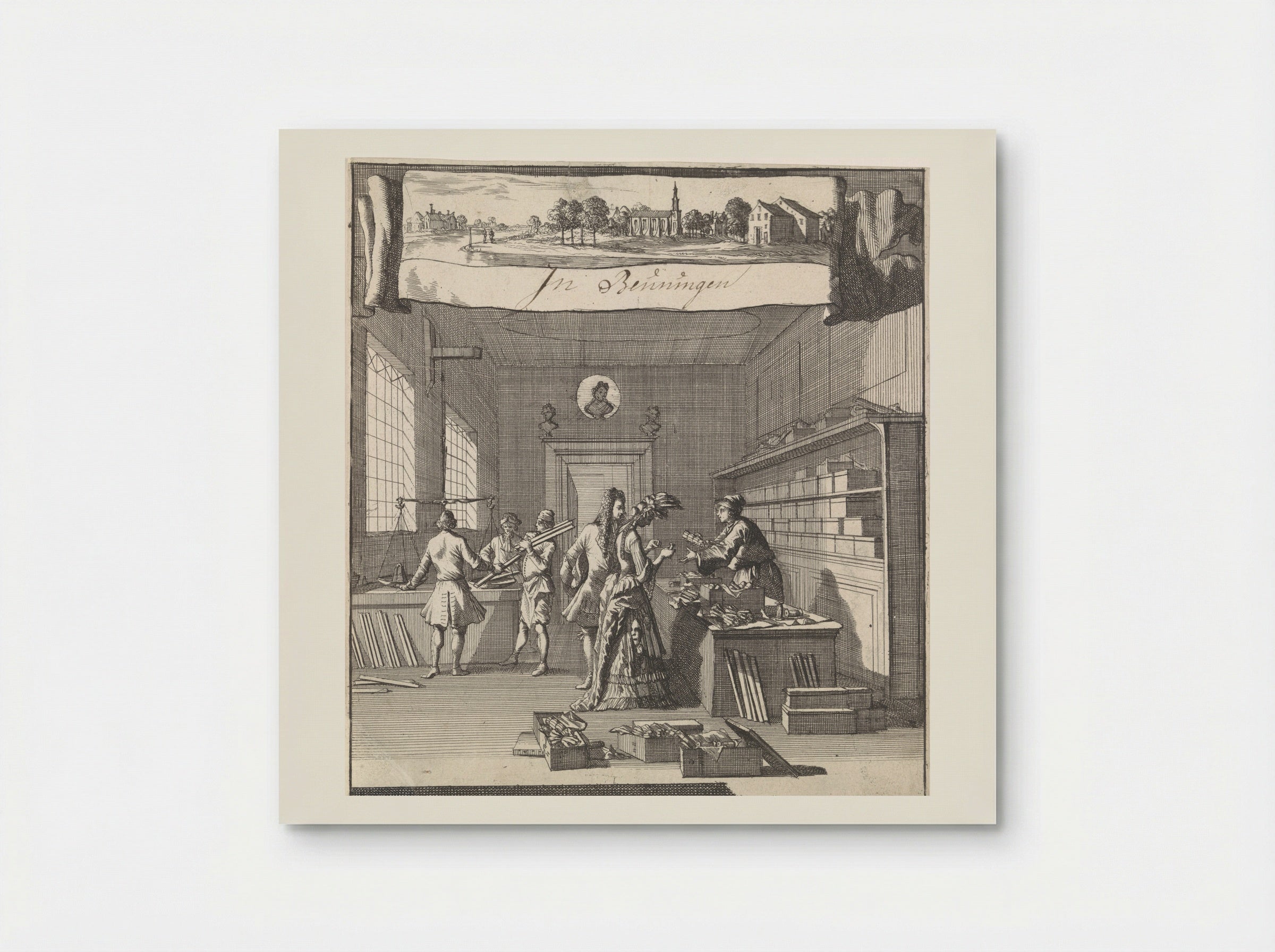 Adreskaart voor de goud- en zilverdraadwinkel van Christiaan Beuning te Beuningen - Caspar Luyken - Poster