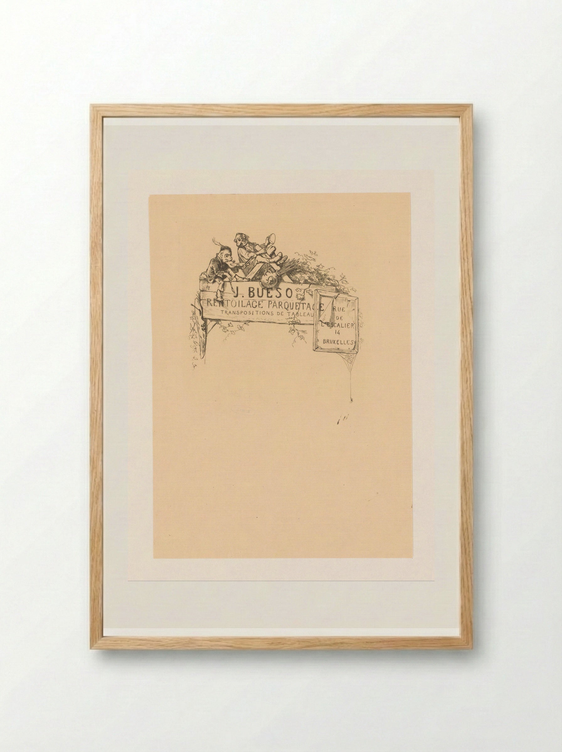 Adreskaart voor restaurateur van schilderijen J. Bueso - Léopold Flameng - Framed Print Wood