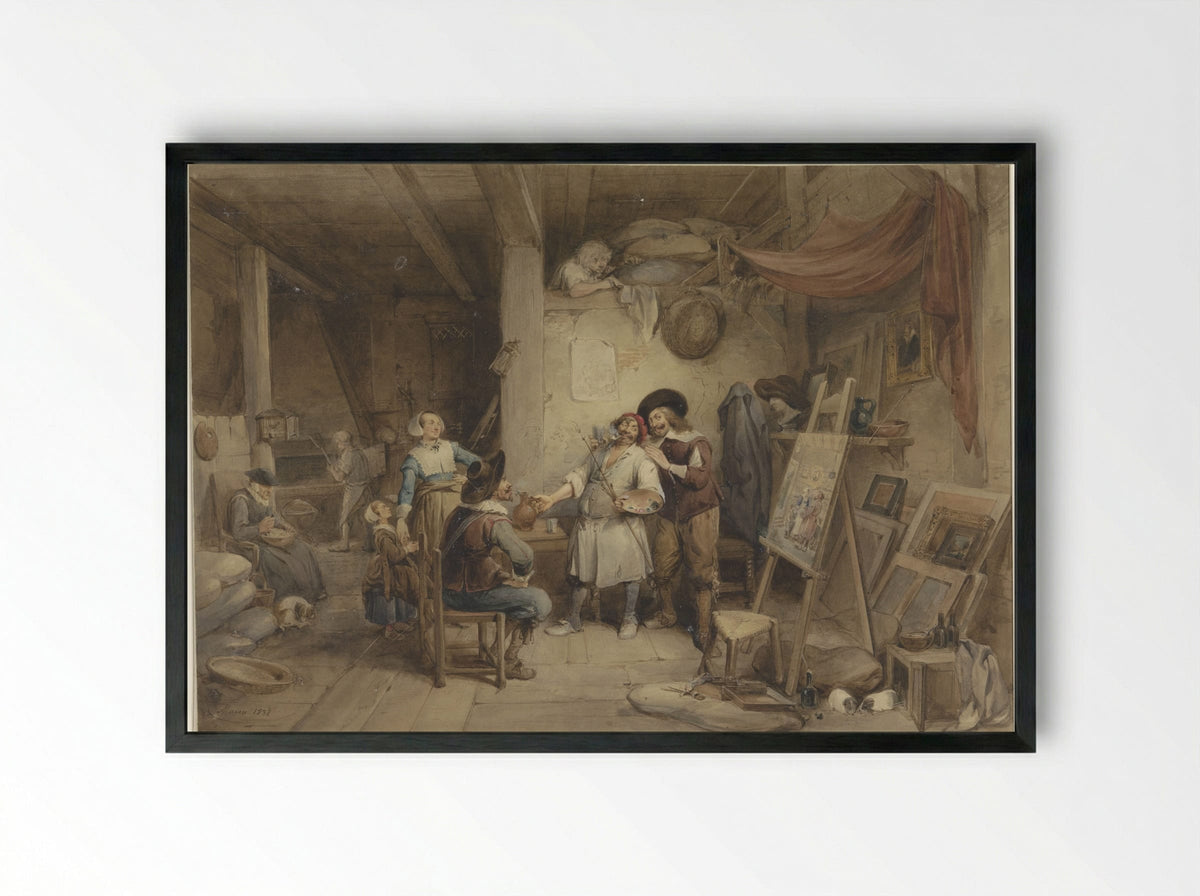Adriaen Brouwer bij zijn leerling J. van Craesbeek - Jean Baptiste Madou - Framed Print Black