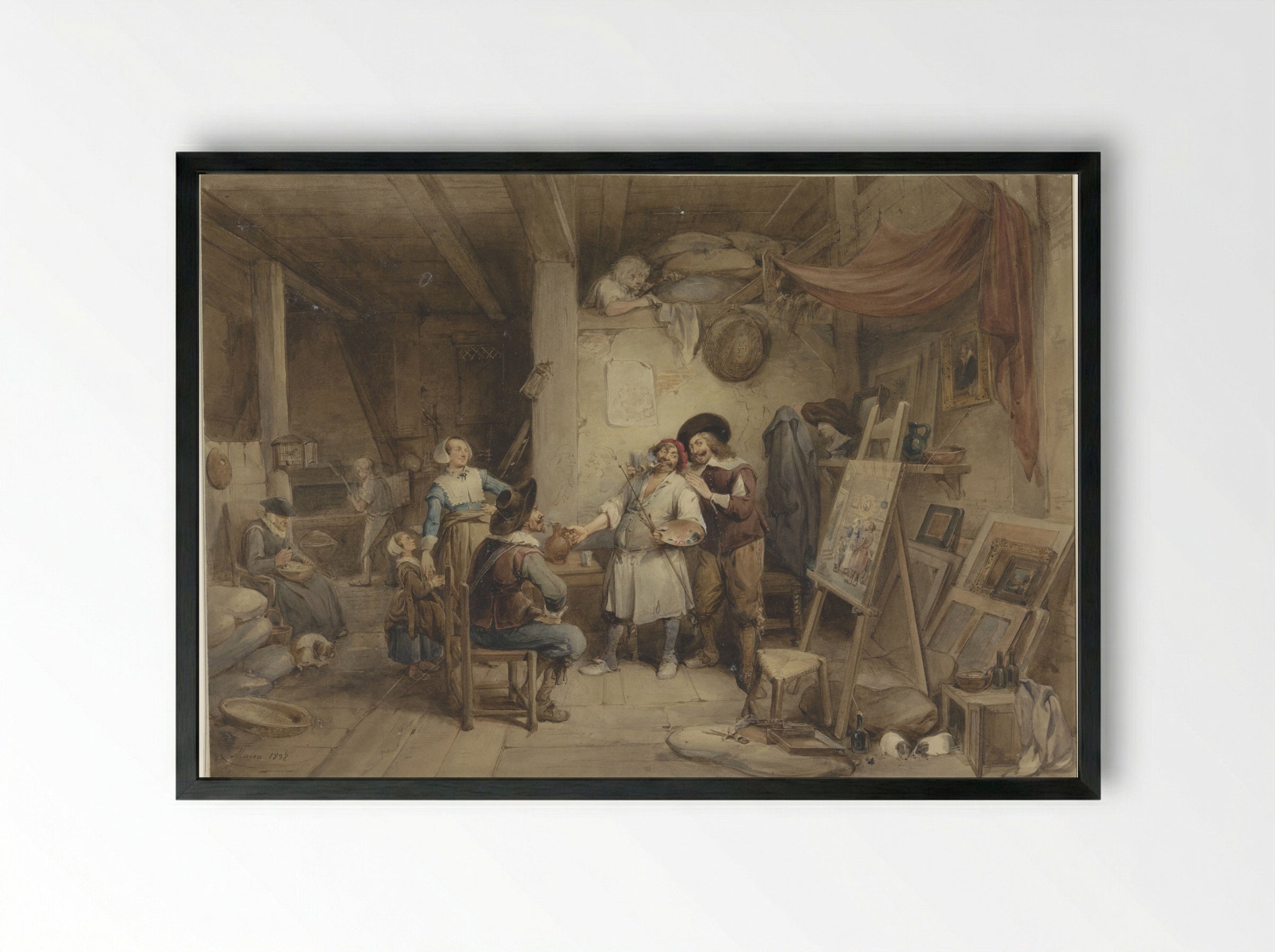 Adriaen Brouwer bij zijn leerling J. van Craesbeek - Jean Baptiste Madou - Framed Print Black