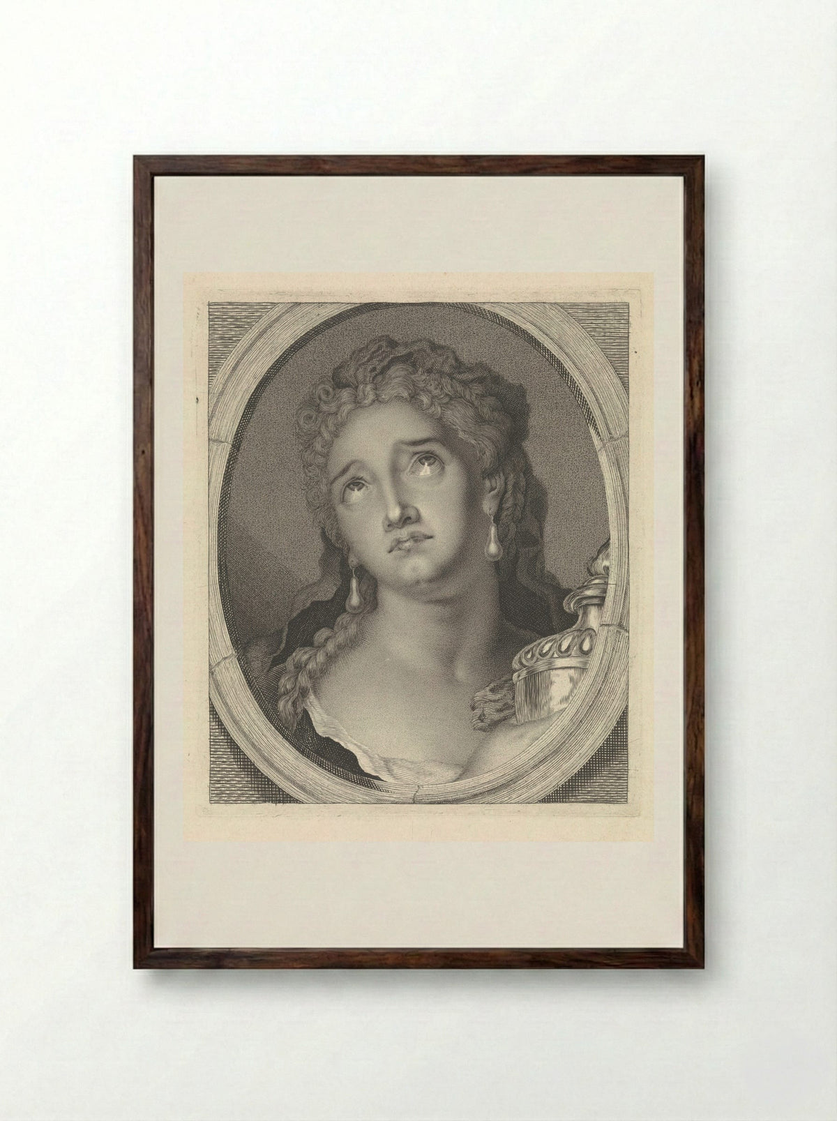 Adrienne Lecouvreur as Cornelia with the Urn of Pompey - Pieter Lyonet - Framed Print Dark Wood