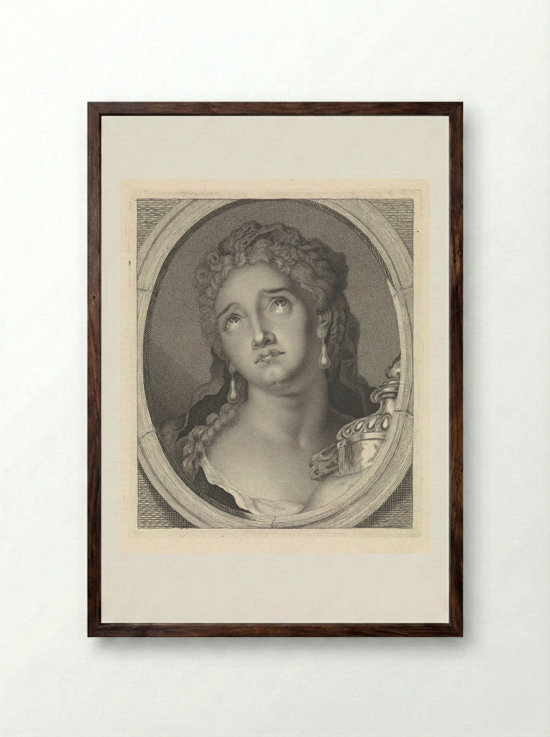 Adrienne Lecouvreur as Cornelia with the Urn of Pompey - Pieter Lyonet - Framed Print Dark Wood