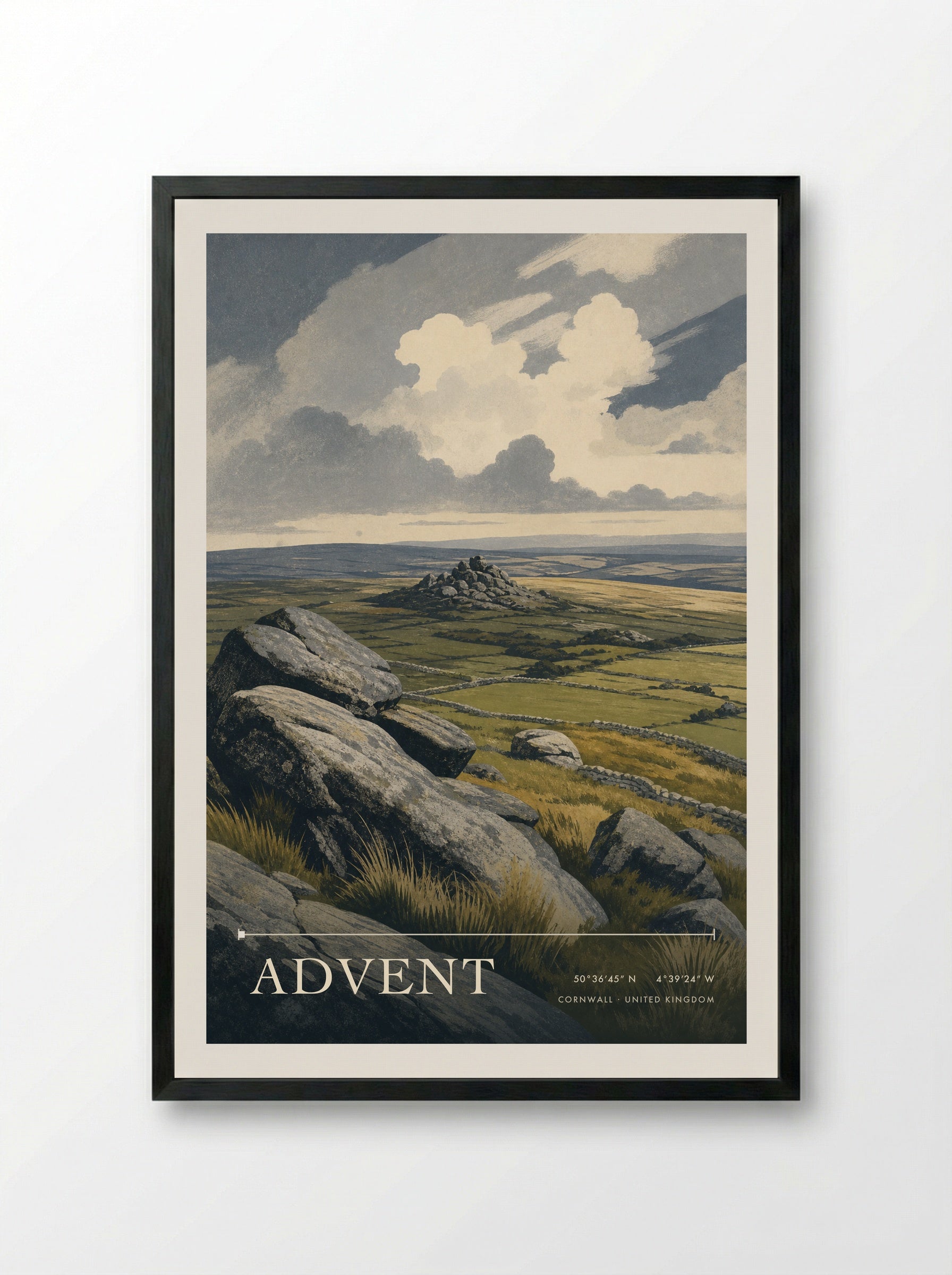 Advent Cornwall United Kingdom Travel Poster - Framed Print Black