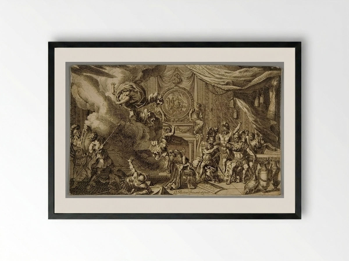 Aegeus Discovering His Son After Poisoning Him Through the Influence of Medea - Jean Le Pautre - Framed Print Black