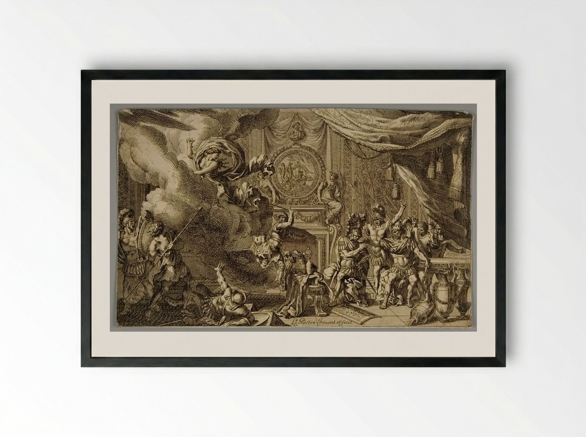 Aegeus Discovering His Son After Poisoning Him Through the Influence of Medea - Jean Le Pautre - Framed Print Black