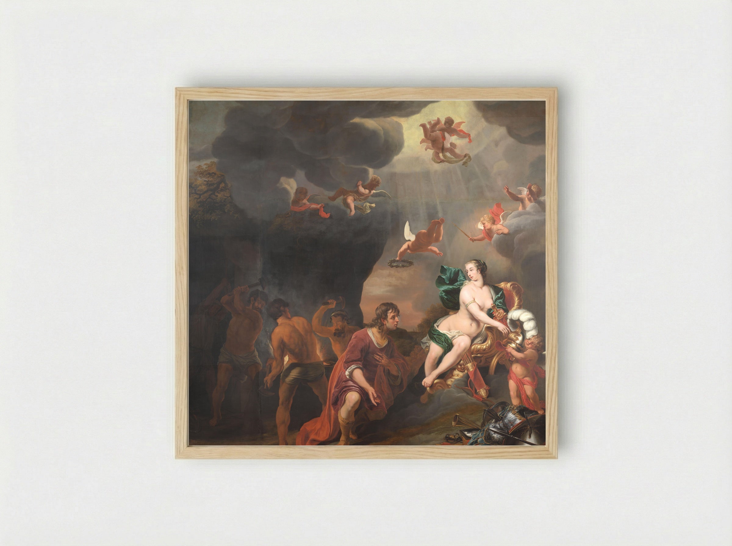 Aeneas Receives New Armour from Venus in the Forge of Vulcan - Ferdinand Bol - Framed Print Wood