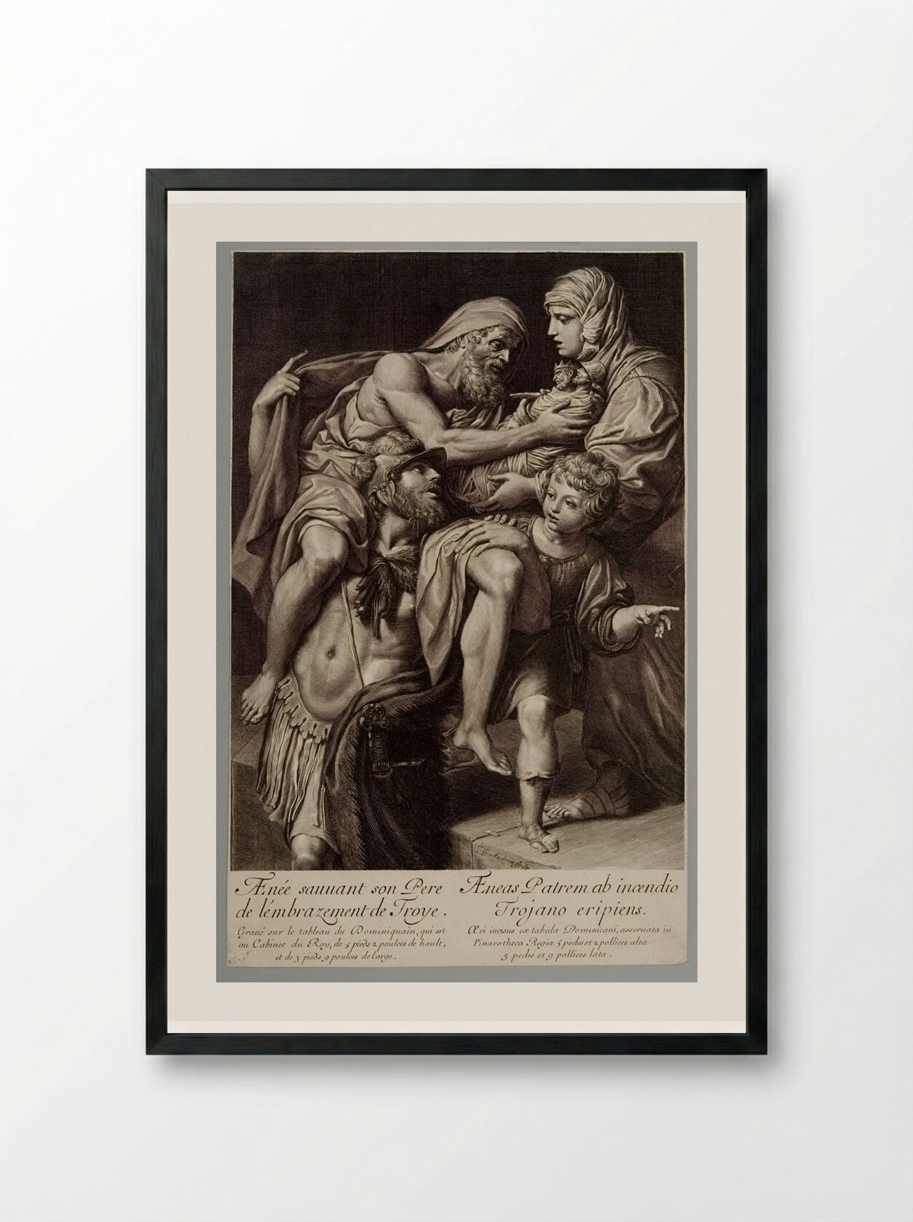 Aeneas Saves His Father from the Burning of Troy - Gérard Audran - Framed Print Black