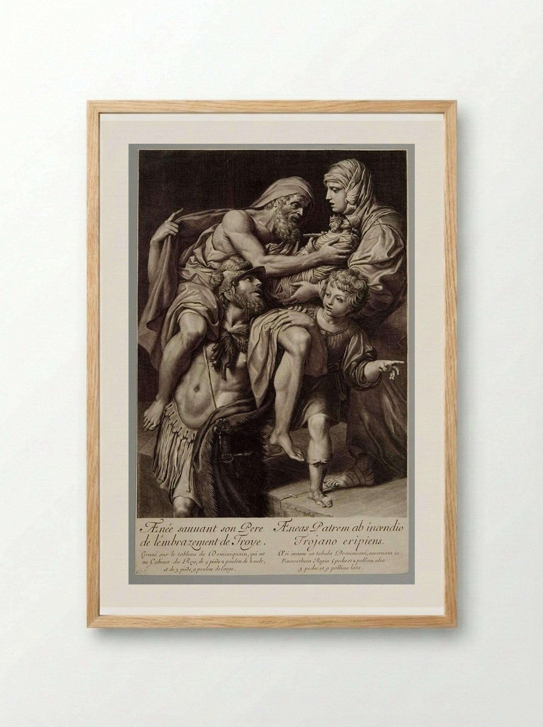Aeneas Saves His Father from the Burning of Troy - Gérard Audran - Framed Print Wood