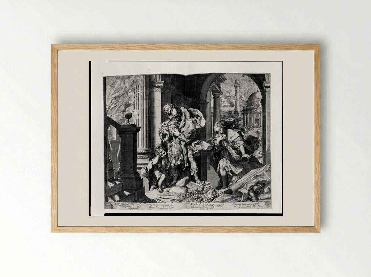 Aeneas and His Family Fleeing Troy - Agostino Carracci - Framed Print Wood