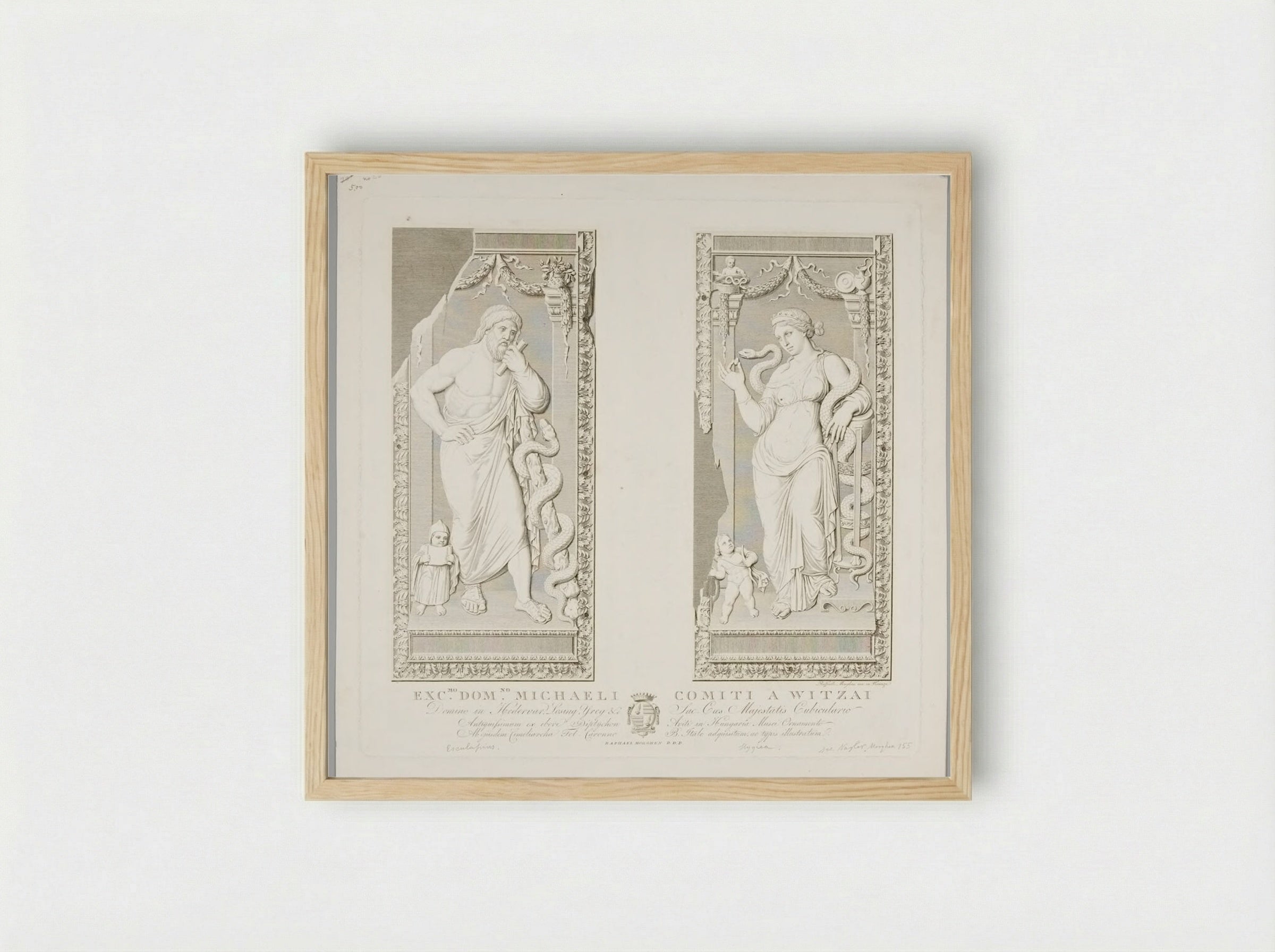 Aesculapius and Hygieia - Raphael Morghen - Framed Print Wood