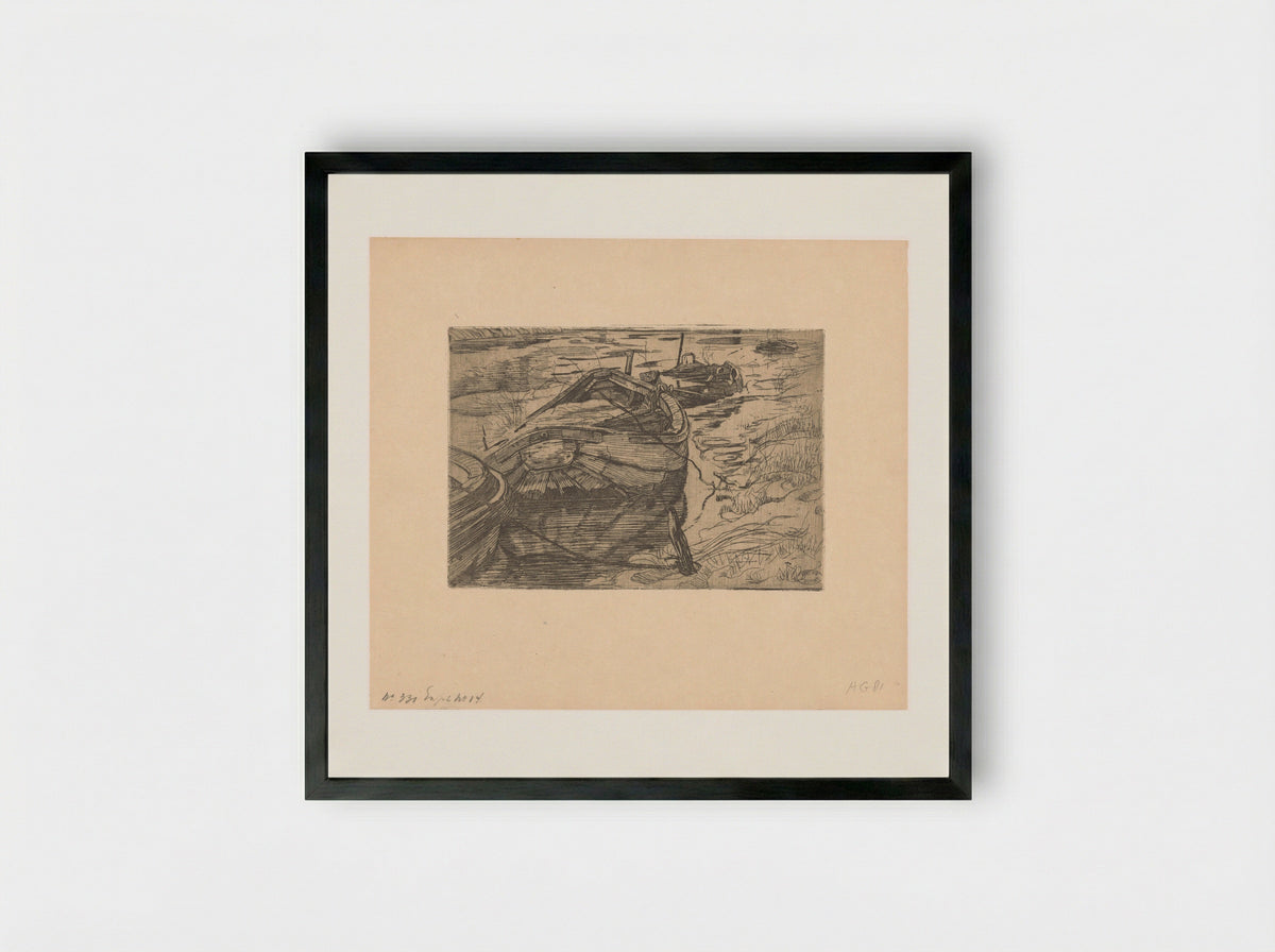 Afgemeerde roeiboten in een sloot - Pieter Dupont - Framed Print Black