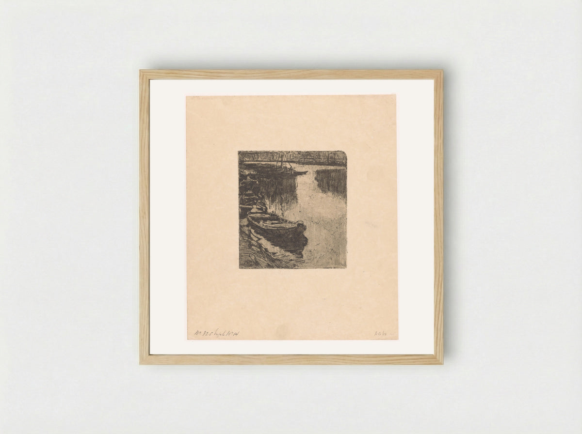 Afgemeerde roeiboten - Pieter Dupont - Framed Print Wood