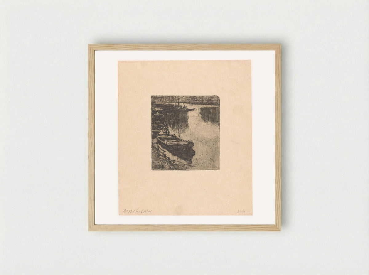 Afgemeerde roeiboten - Pieter Dupont - Framed Print Wood
