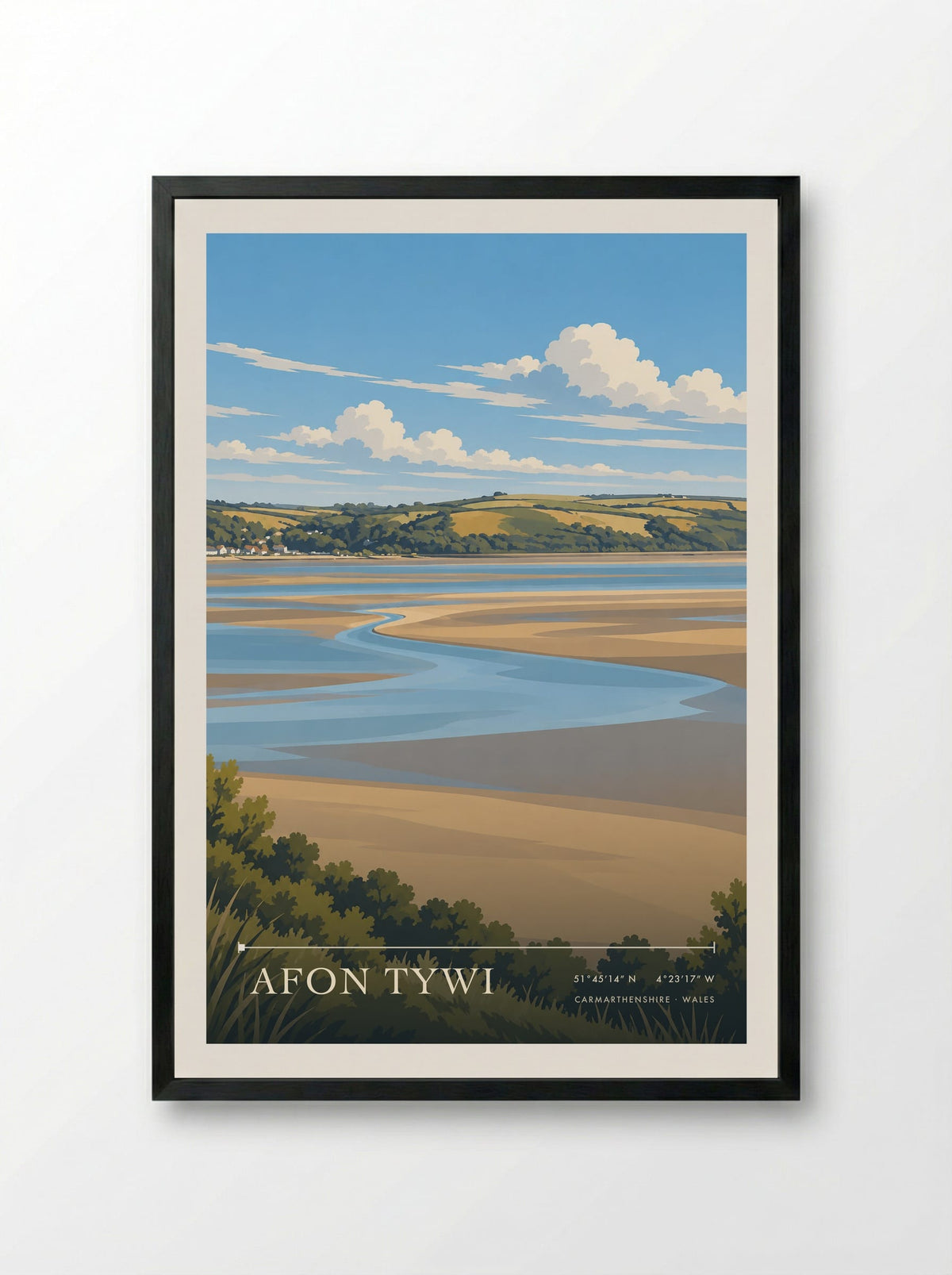 Afon Tywi, Carmarthenshire | Travel Poster - Framed Print Black
