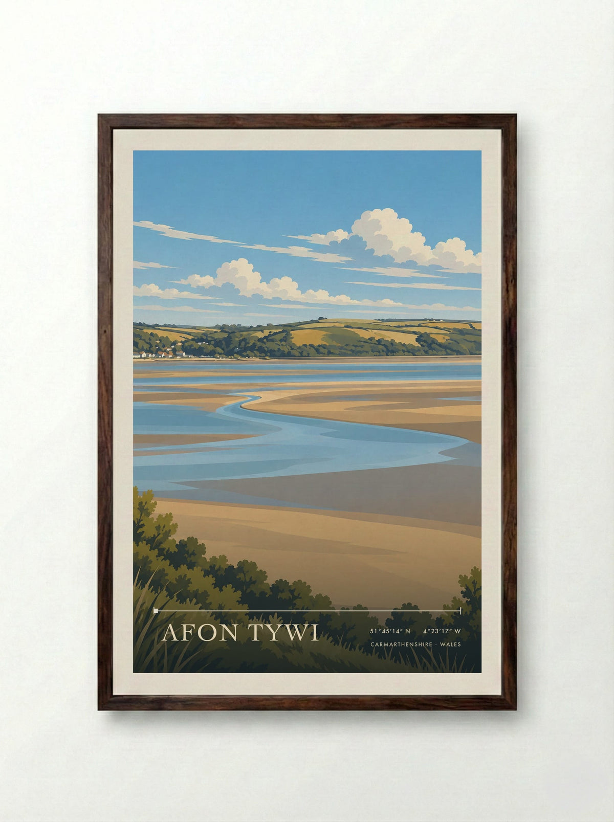 Afon Tywi, Carmarthenshire | Travel Poster - Framed Print Dark Wood