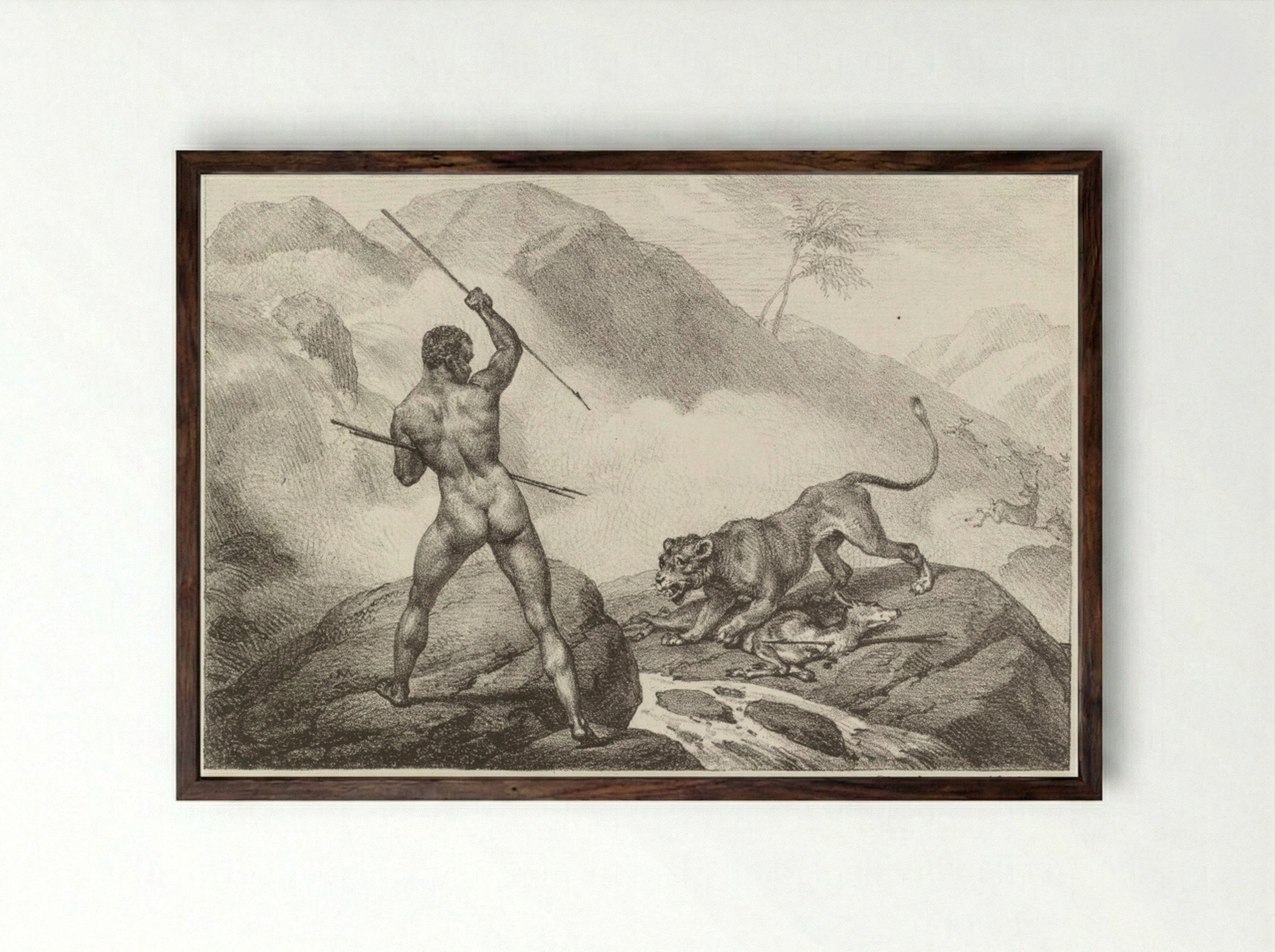 African Hunter (Chasseur Africain) - Horace Vernet - Framed Print Dark Wood