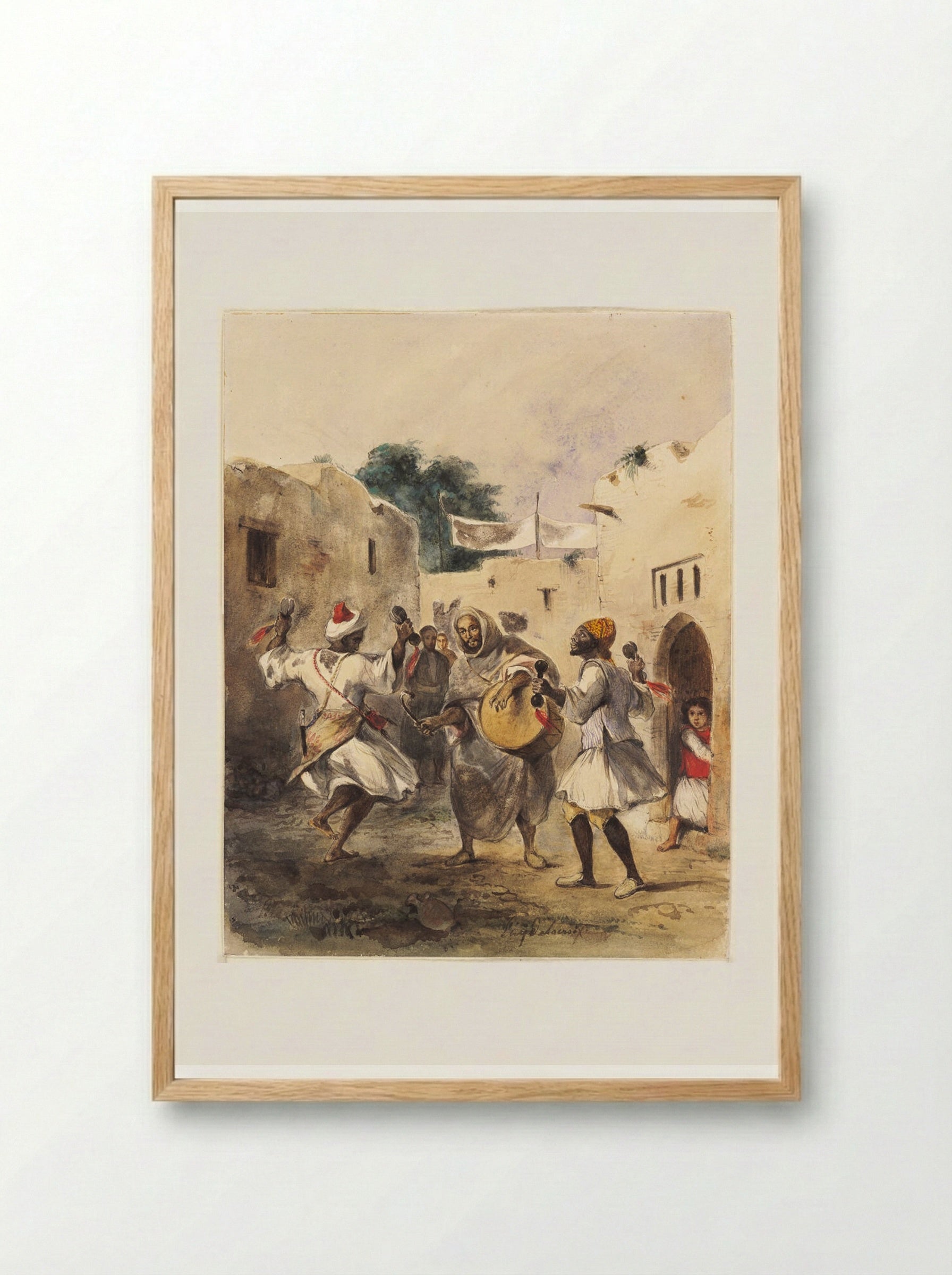 Africans Dancing in the Street - Ferdinand-Victor-Eugène Delacroix - Framed Print Wood