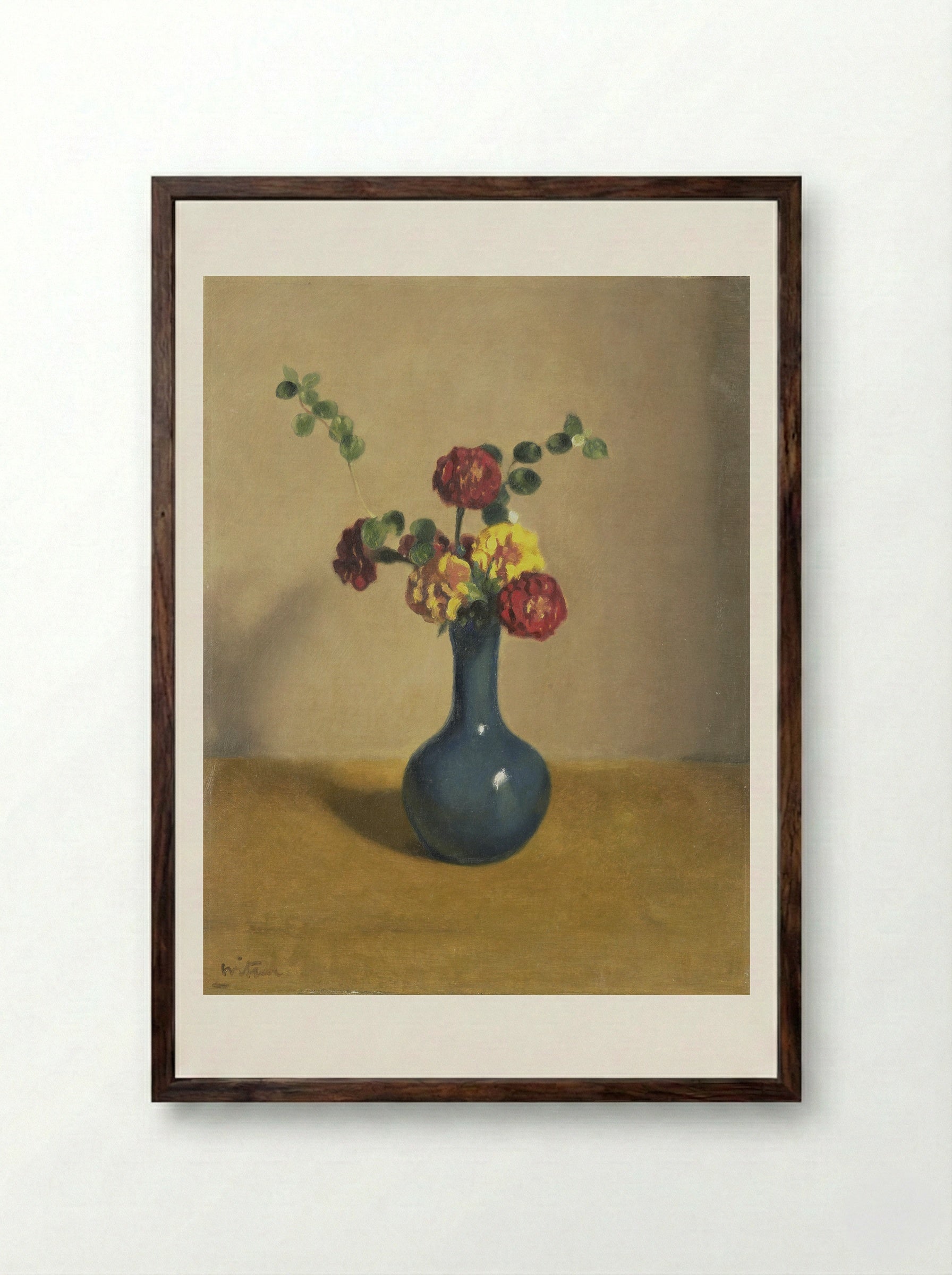 Afrikaantjes in een blauw vaasje - Willem Witsen - Framed Print Dark Wood