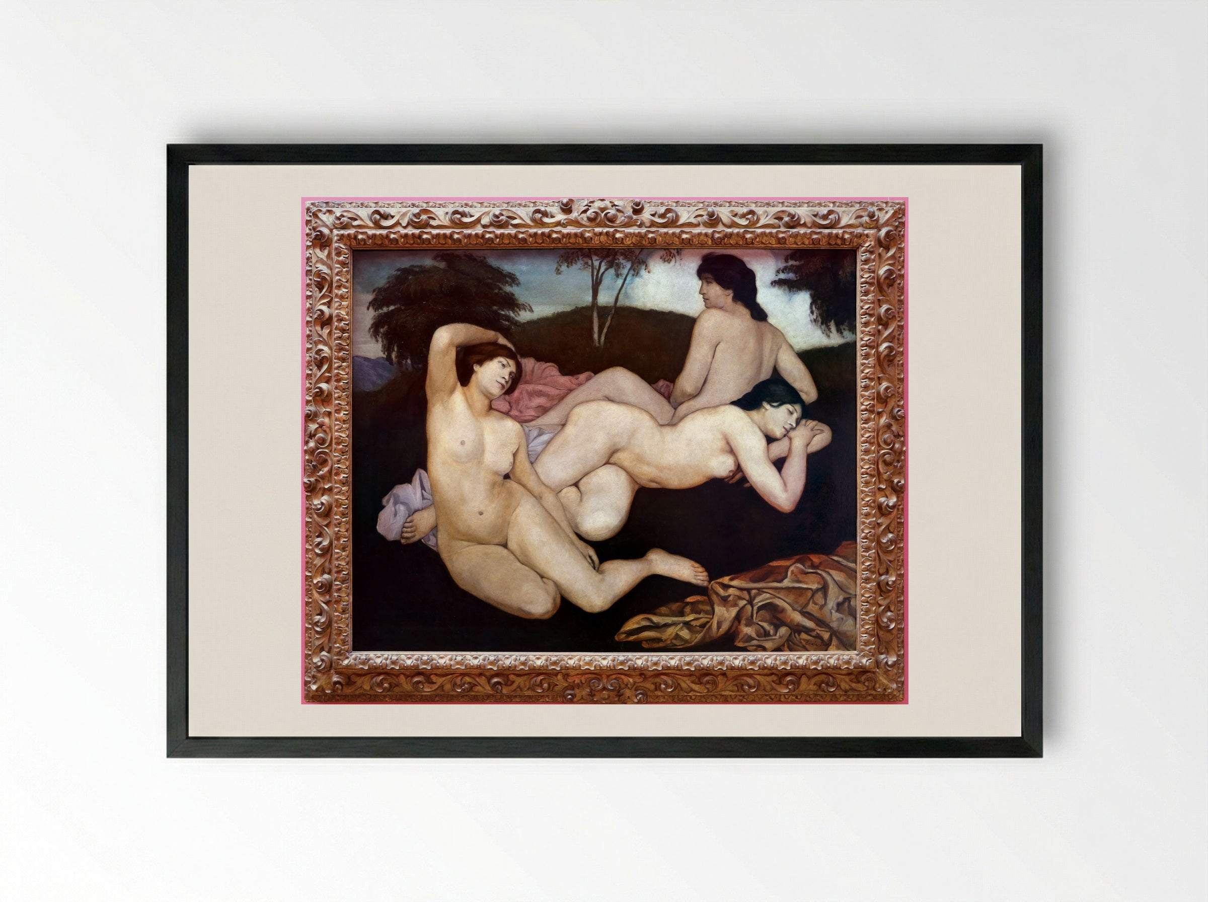 After the Bath, The Nymphs - Emile Bernard - Framed Print Black