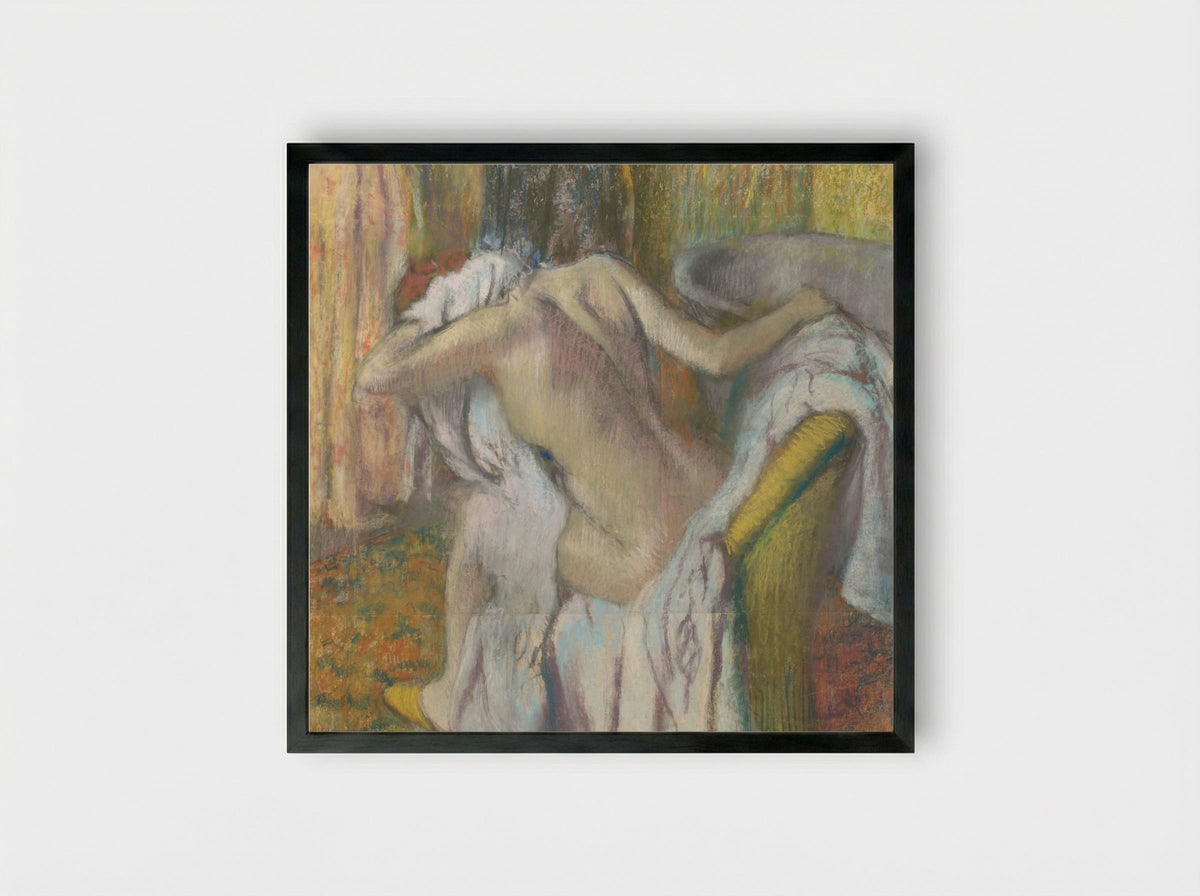 After the Bath, Woman Drying Herself - Edgar Degas - Framed Print Black