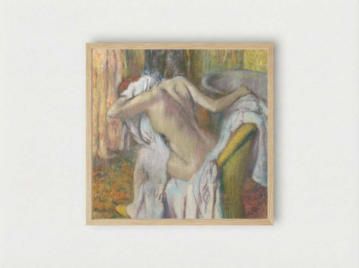 After the Bath, Woman Drying Herself - Edgar Degas - Framed Print Wood