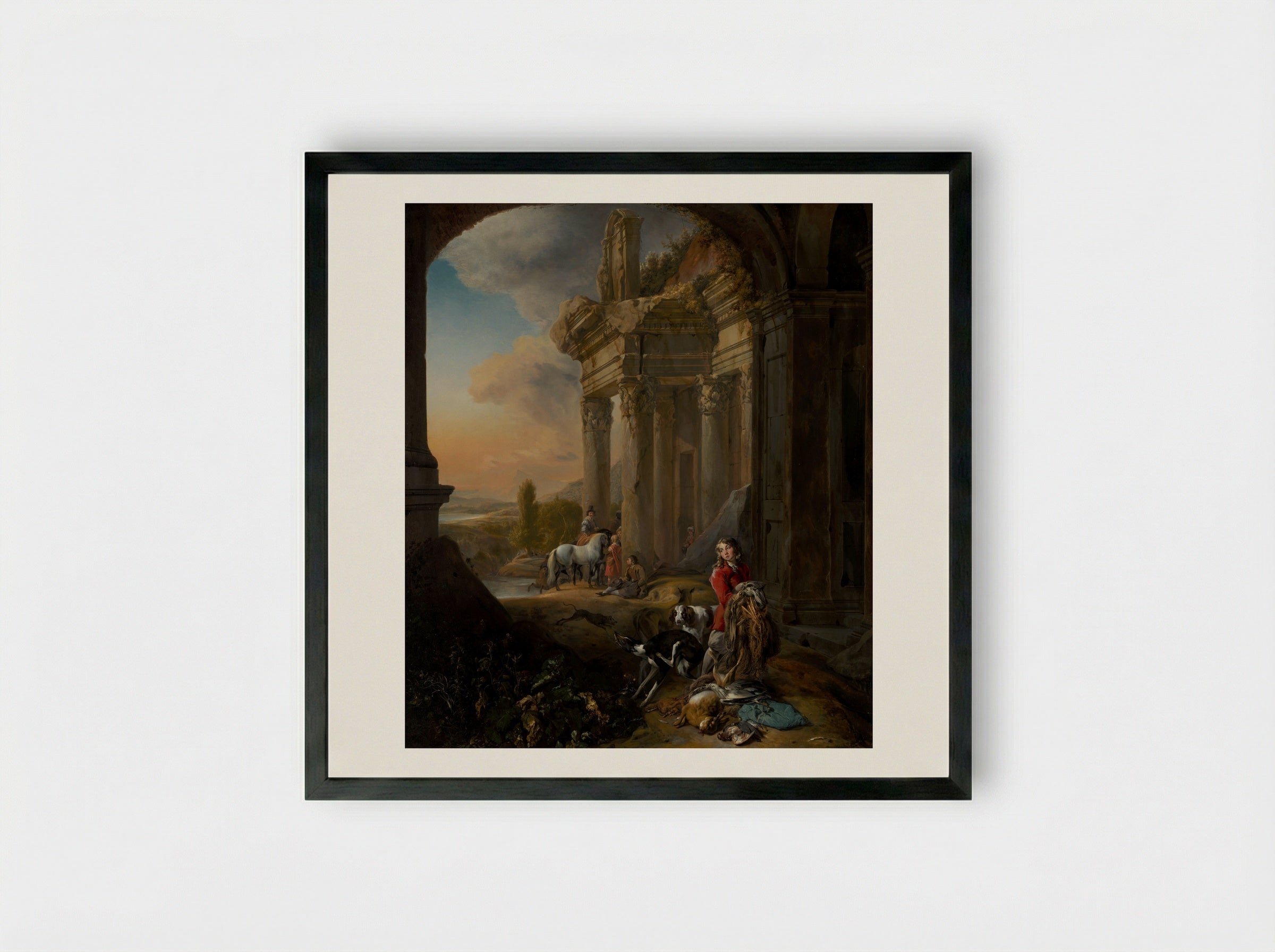 After the Hunt - Jan Baptist Weenix - Framed Print Black