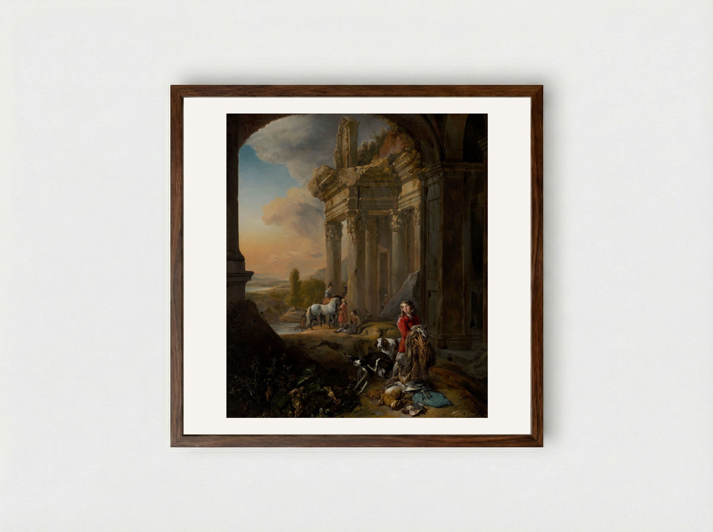 After the Hunt - Jan Baptist Weenix - Framed Print Dark Wood