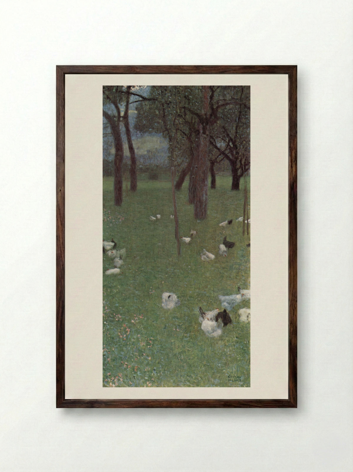 After the Rain (Garden with Chickens in St. Agatha) - Gustav Klimt - Framed Print Dark Wood