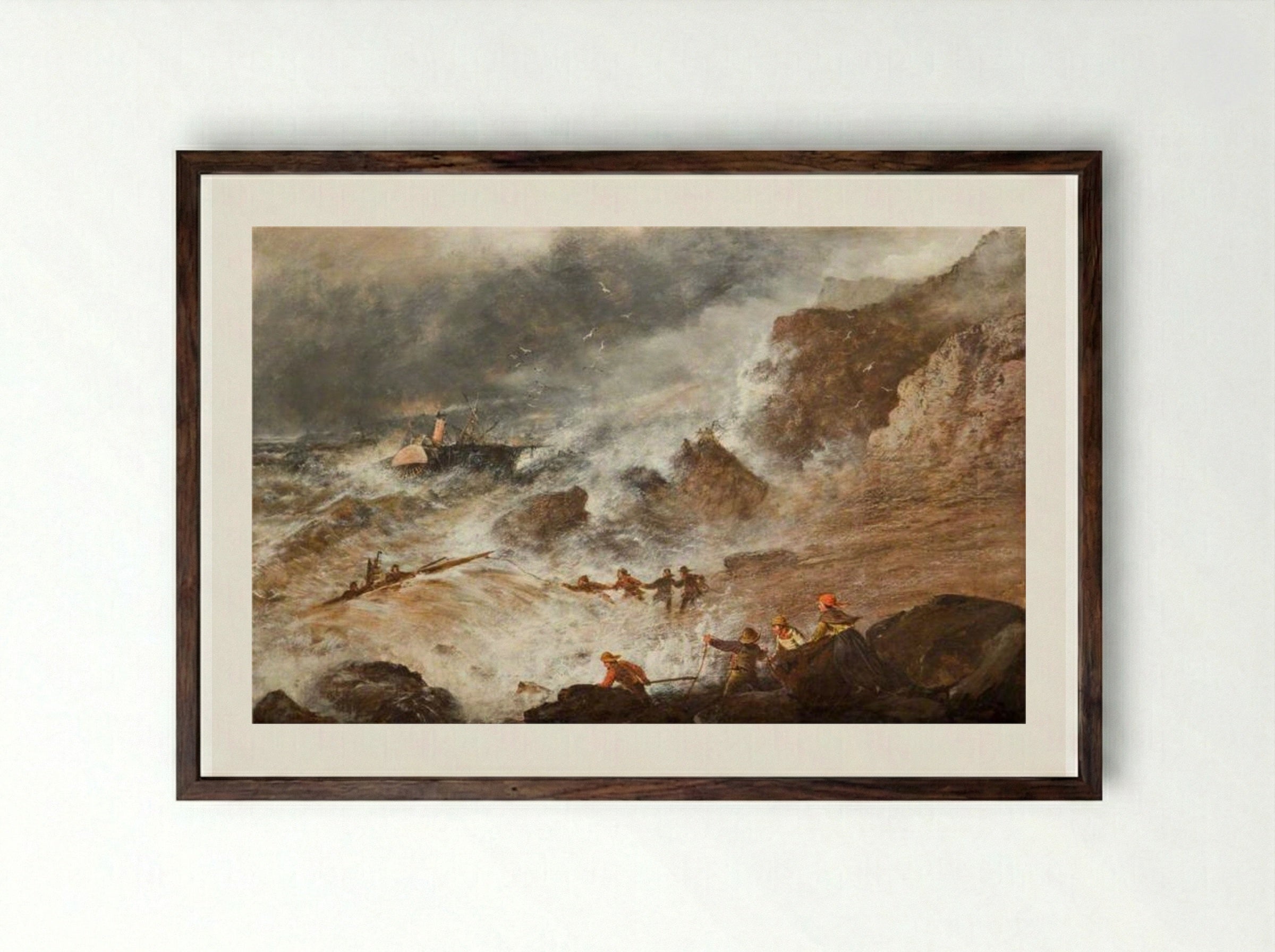 After the Wreck (On the French Coast) - James Webb - Framed Print Dark Wood