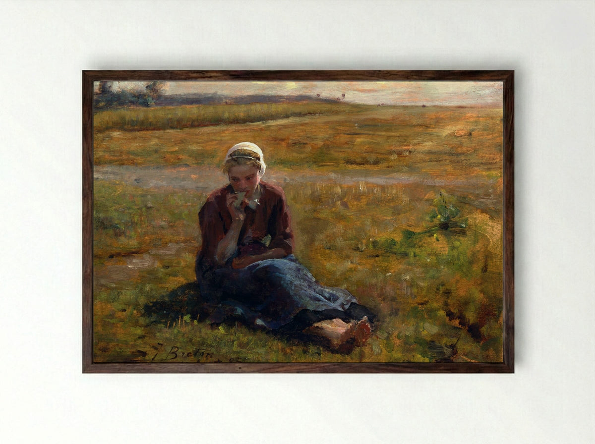 Afternoon Repast - Jules Breton - Framed Print Dark Wood