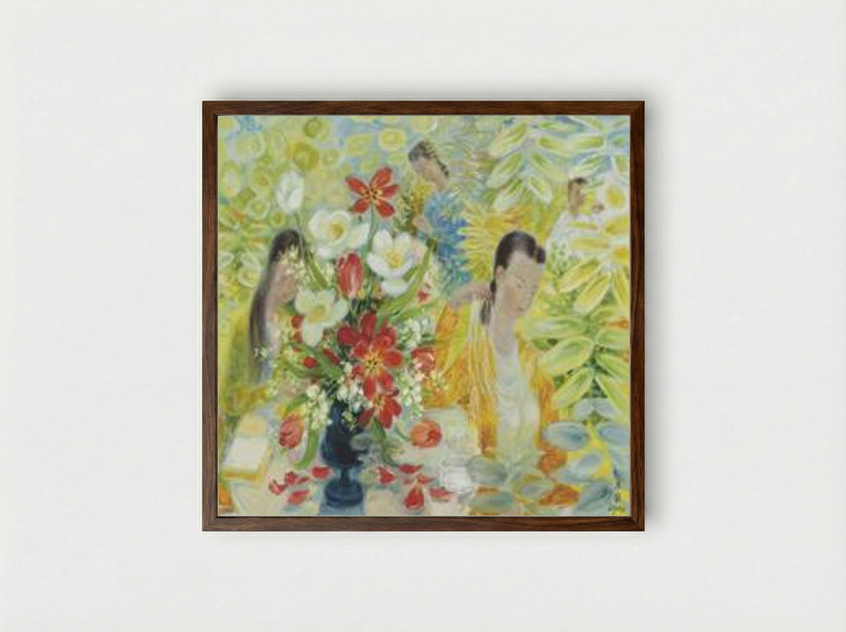 Afternoon in the Garden - Le Pho - Framed Print Dark Wood