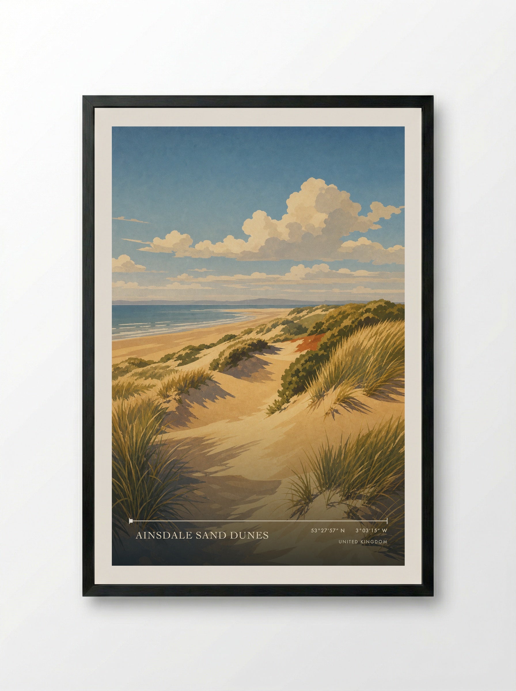 Ainsdale Sand Dunes United Kingdom Travel Poster - Framed Print Black