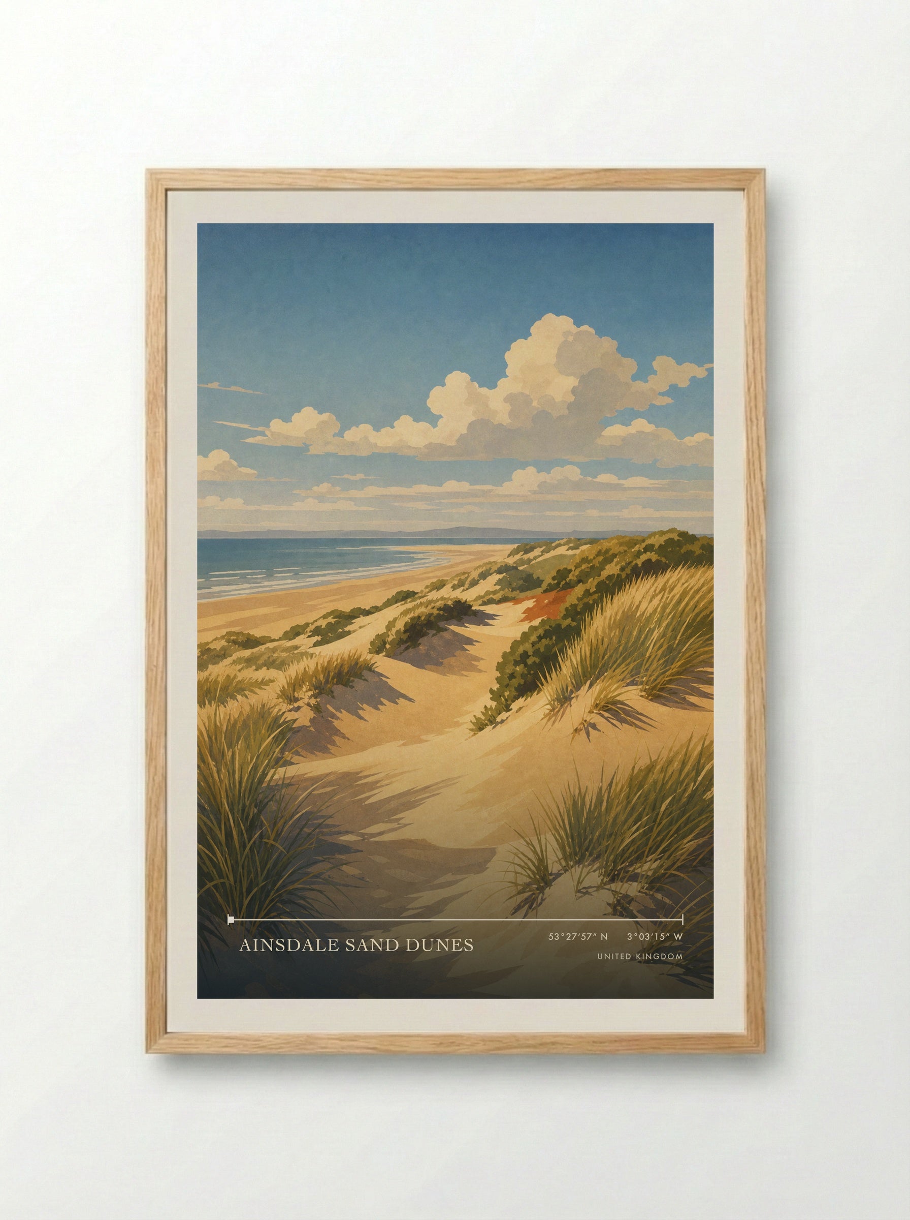 Ainsdale Sand Dunes United Kingdom Travel Poster - Framed Print Wood