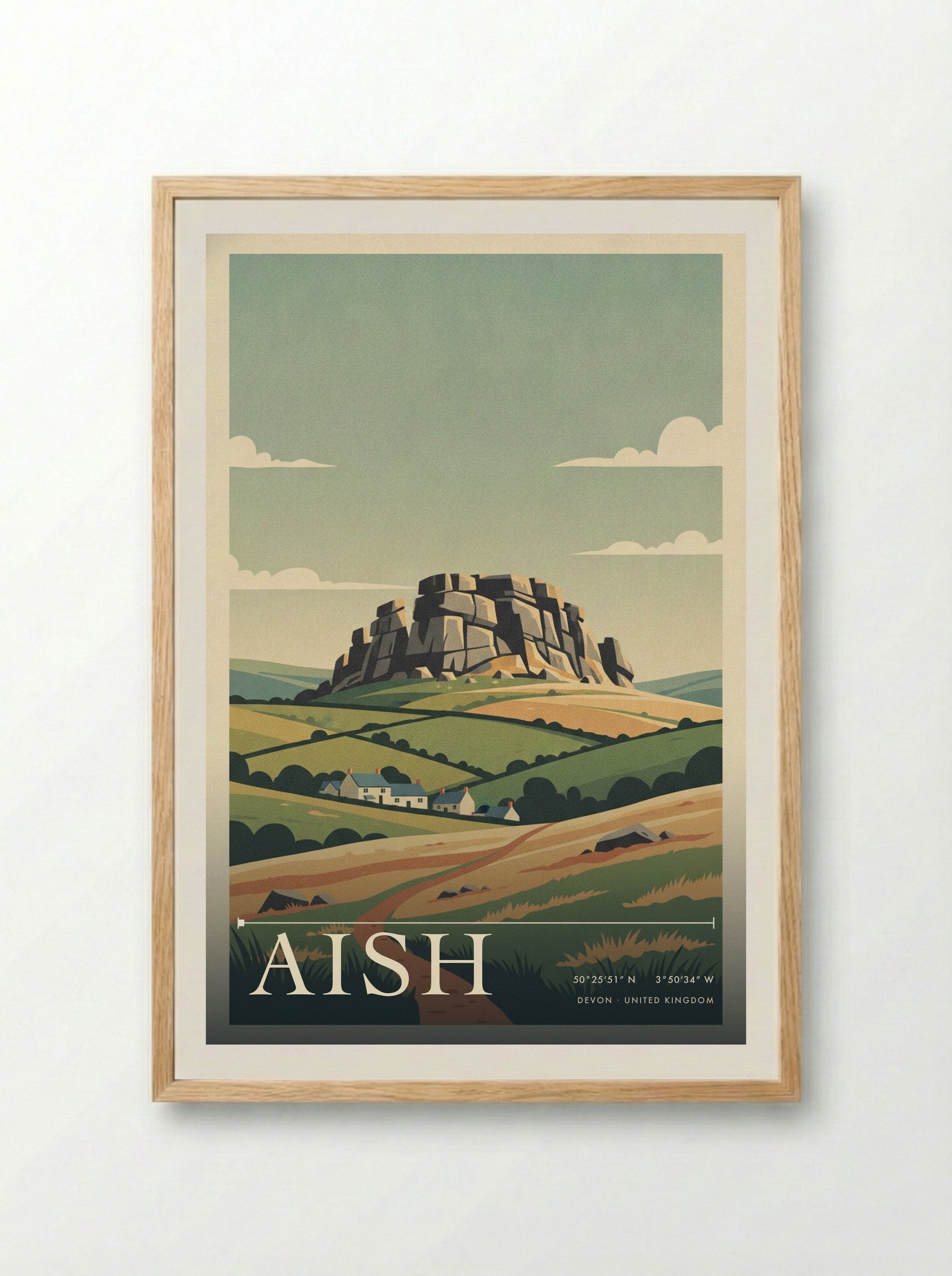 Aish Devon United Kingdom Travel Poster - Framed Print Wood