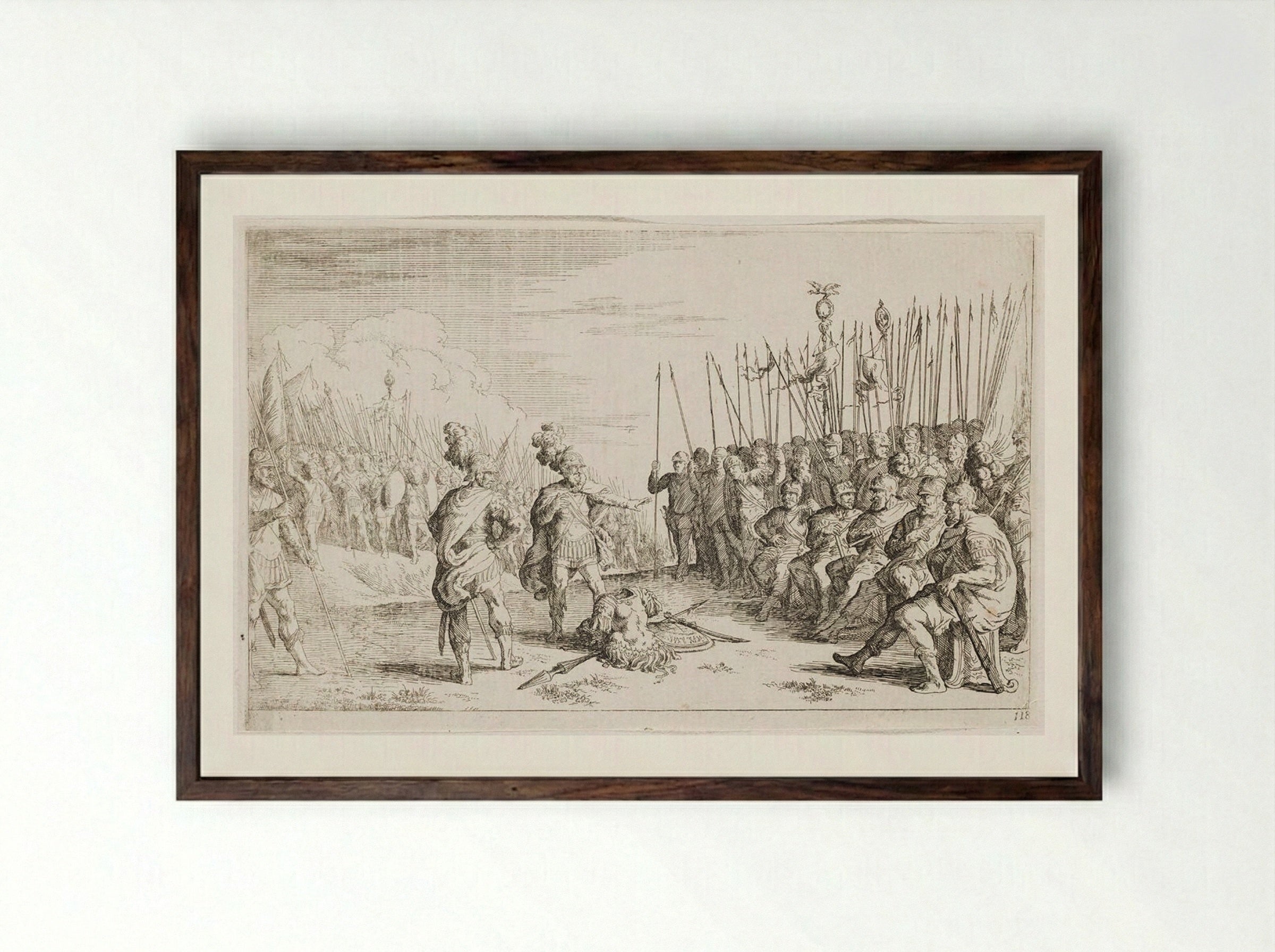 Ajax and Ulysses Dispute the Arms of Achilles - Johann Wilhelm Baur - Framed Print Dark Wood