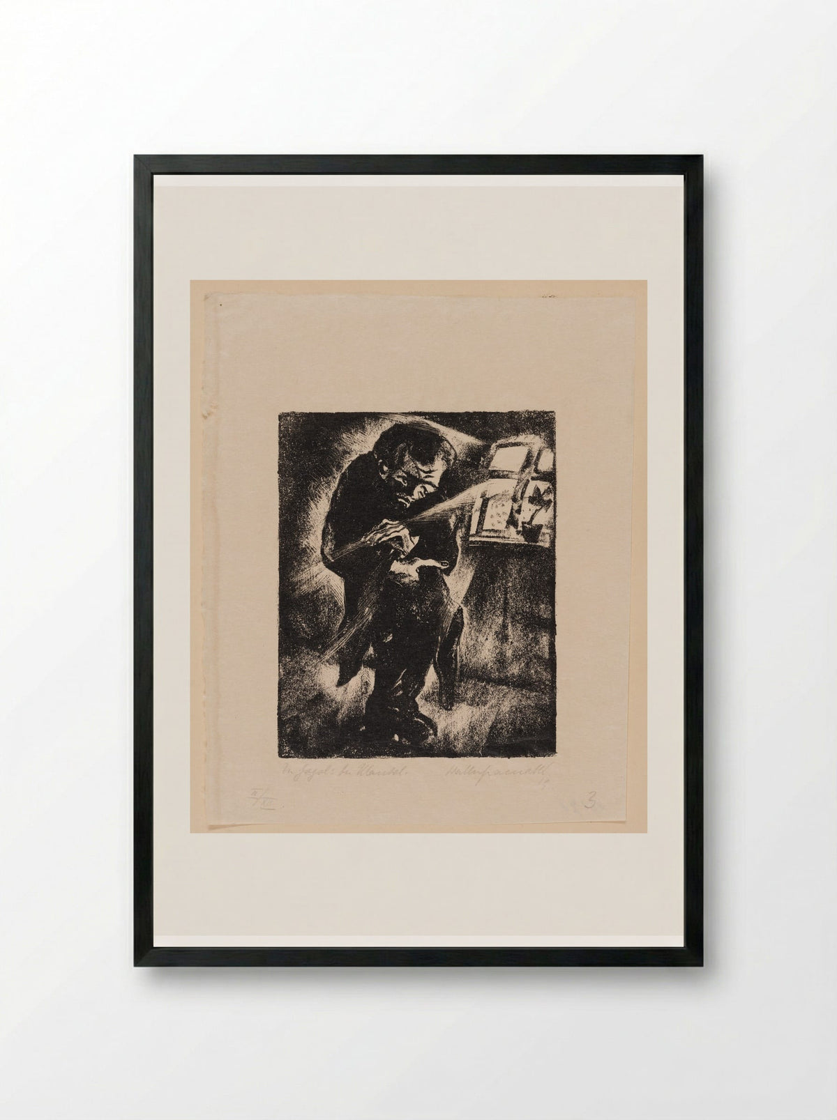 Akaki Shows the Tailor the Areas to Be Repaired - Walter Gramatté - Framed Print Black
