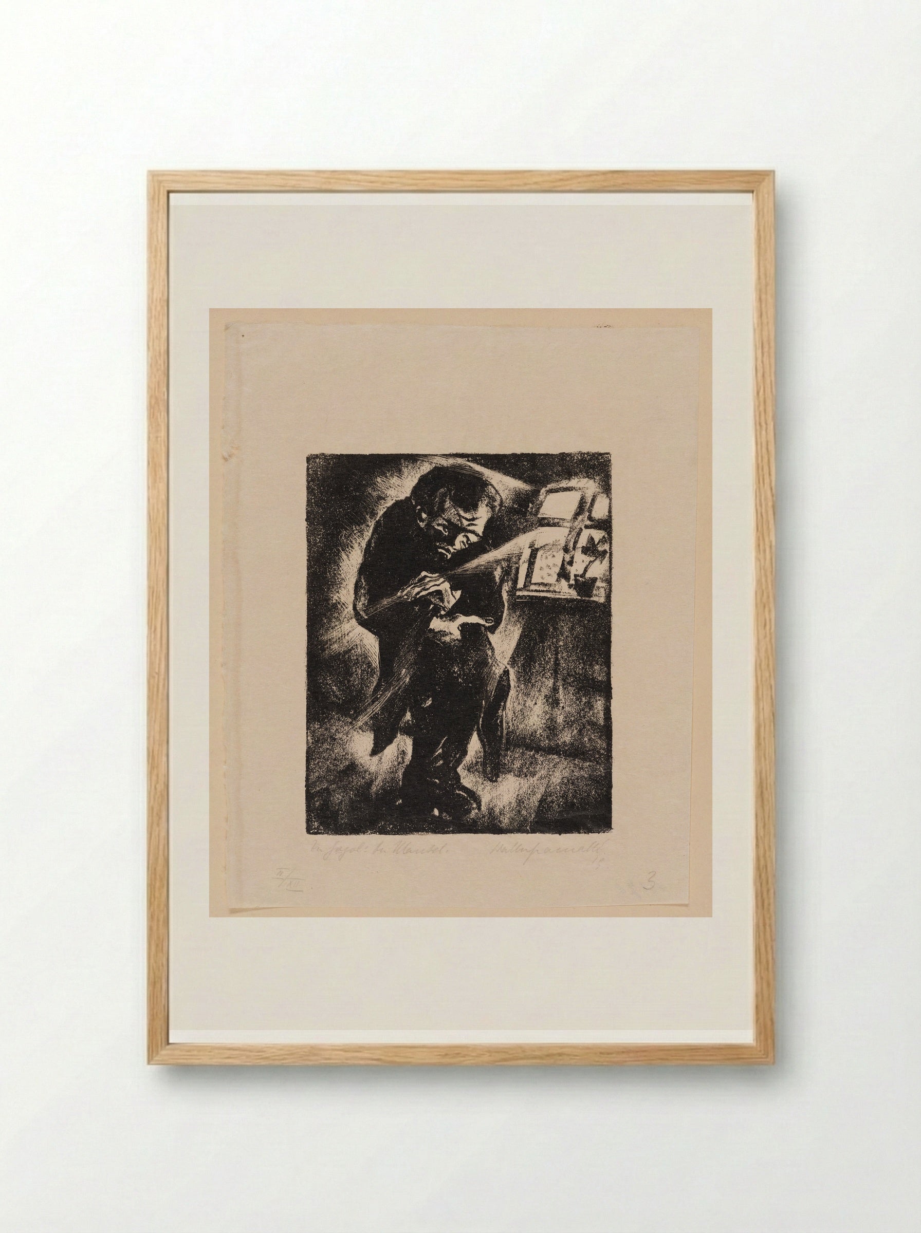 Akaki Shows the Tailor the Areas to Be Repaired - Walter Gramatté - Framed Print Wood