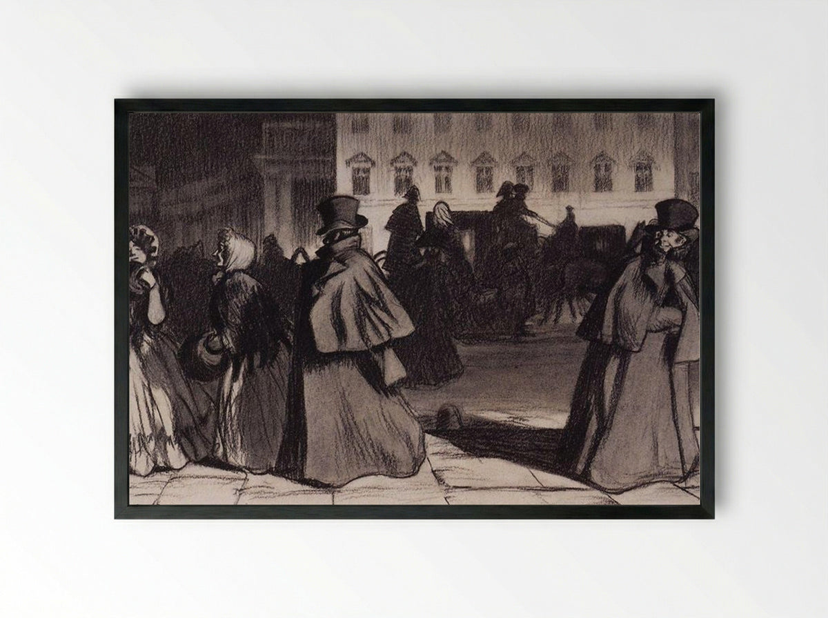 Akaky Akakiyevich on Nevsky Prospekt - Boris Kustodiev - Framed Print Black