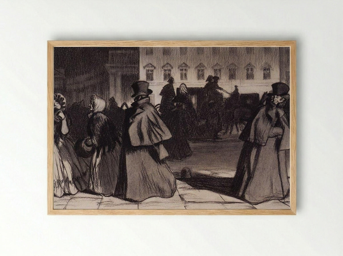 Akaky Akakiyevich on Nevsky Prospekt - Boris Kustodiev - Framed Print Wood