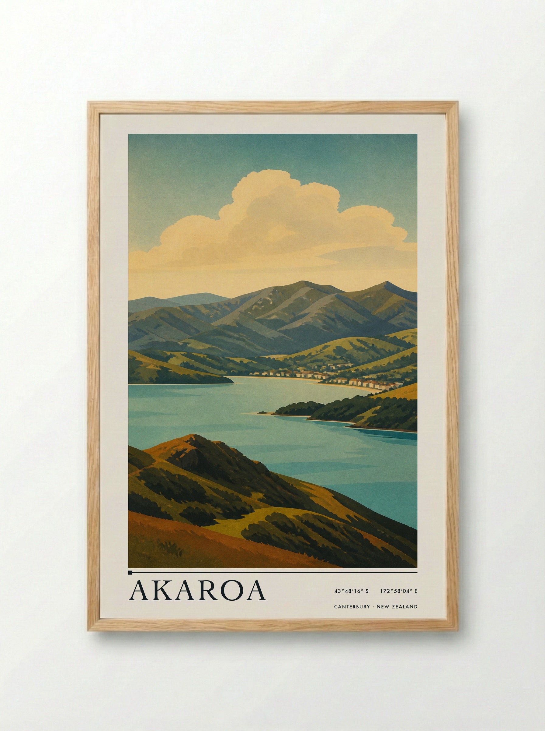 Akaroa Travel Poster Artwork - Framed Print Wood