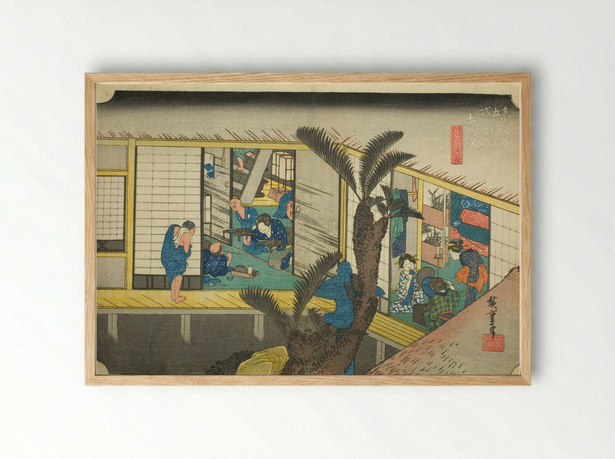 Akasaka: Waitresses at an Inn - Utagawa Hiroshige - Framed Print Wood