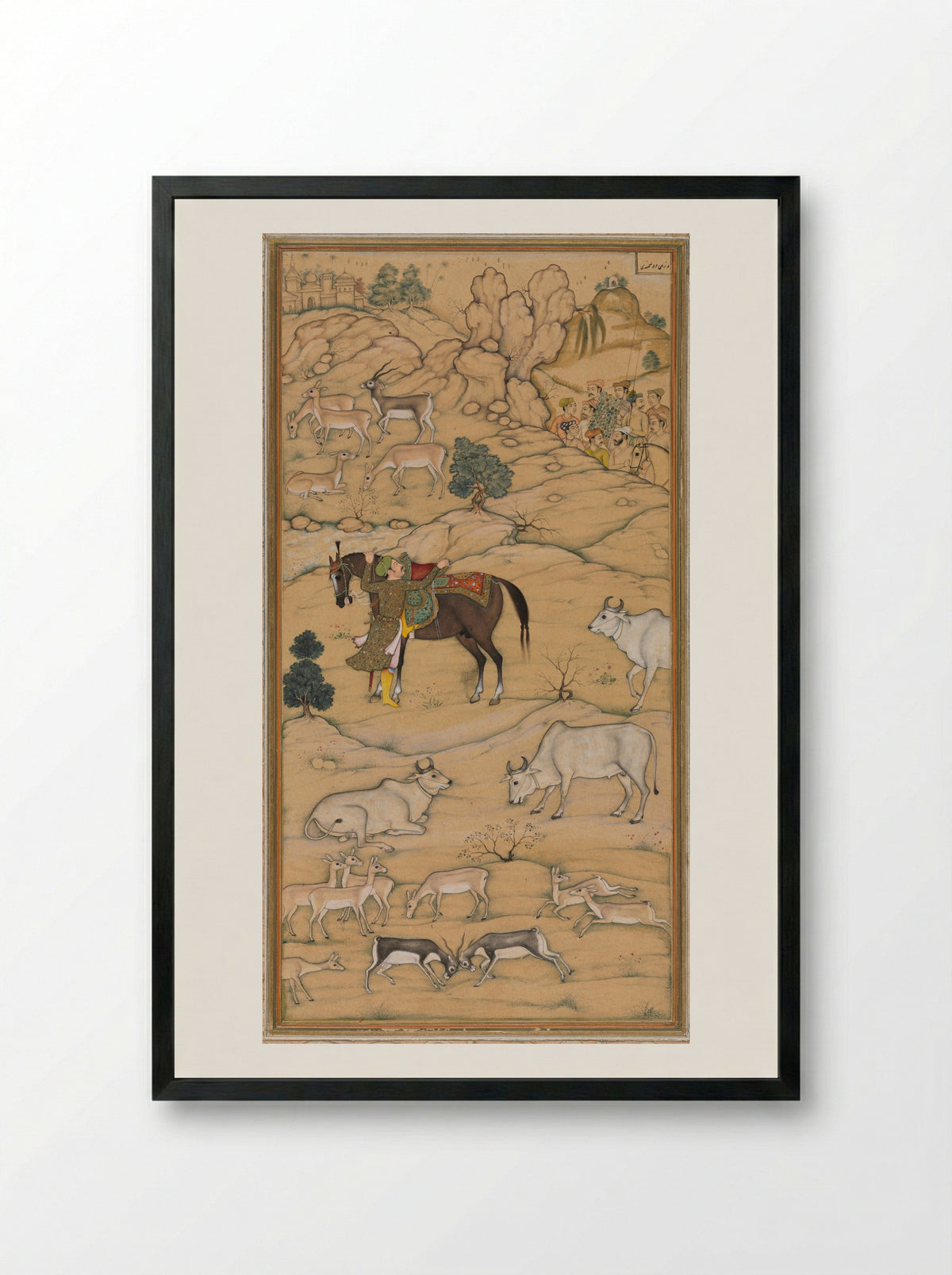 Akbar Mounting his Horse - Sur Das Gujarati - Framed Print Black