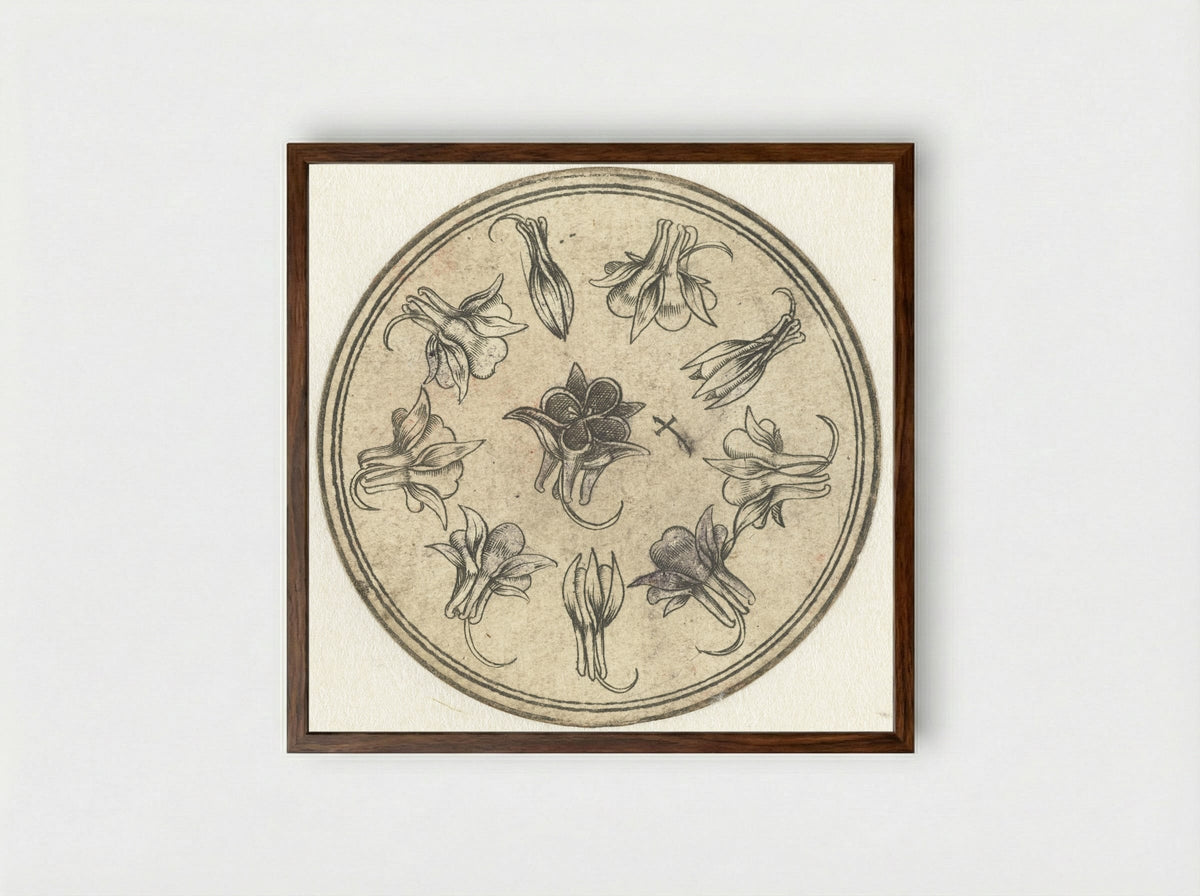 Akelei-tien (Columbine Studies) - Meester PW van Keulen - Framed Print Dark Wood