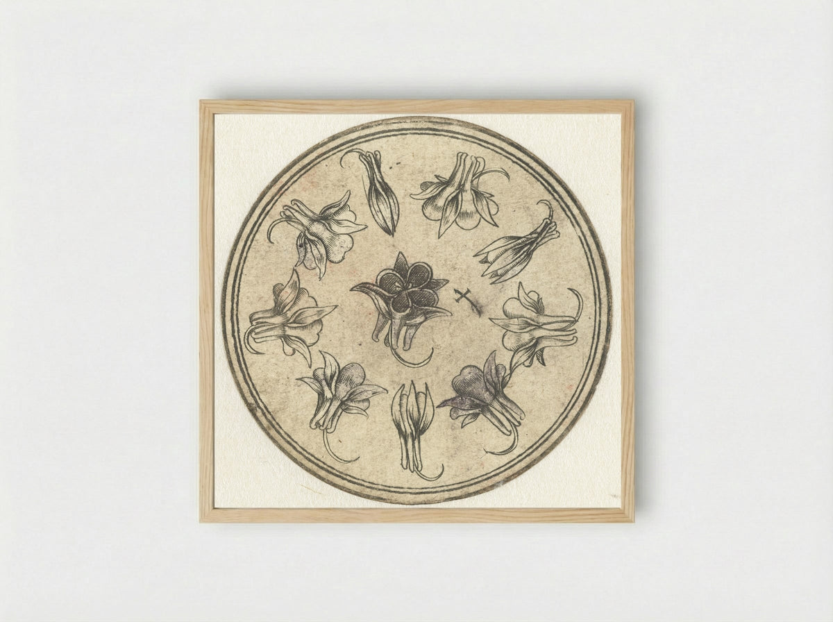 Akelei-tien (Columbine Studies) - Meester PW van Keulen - Framed Print Wood