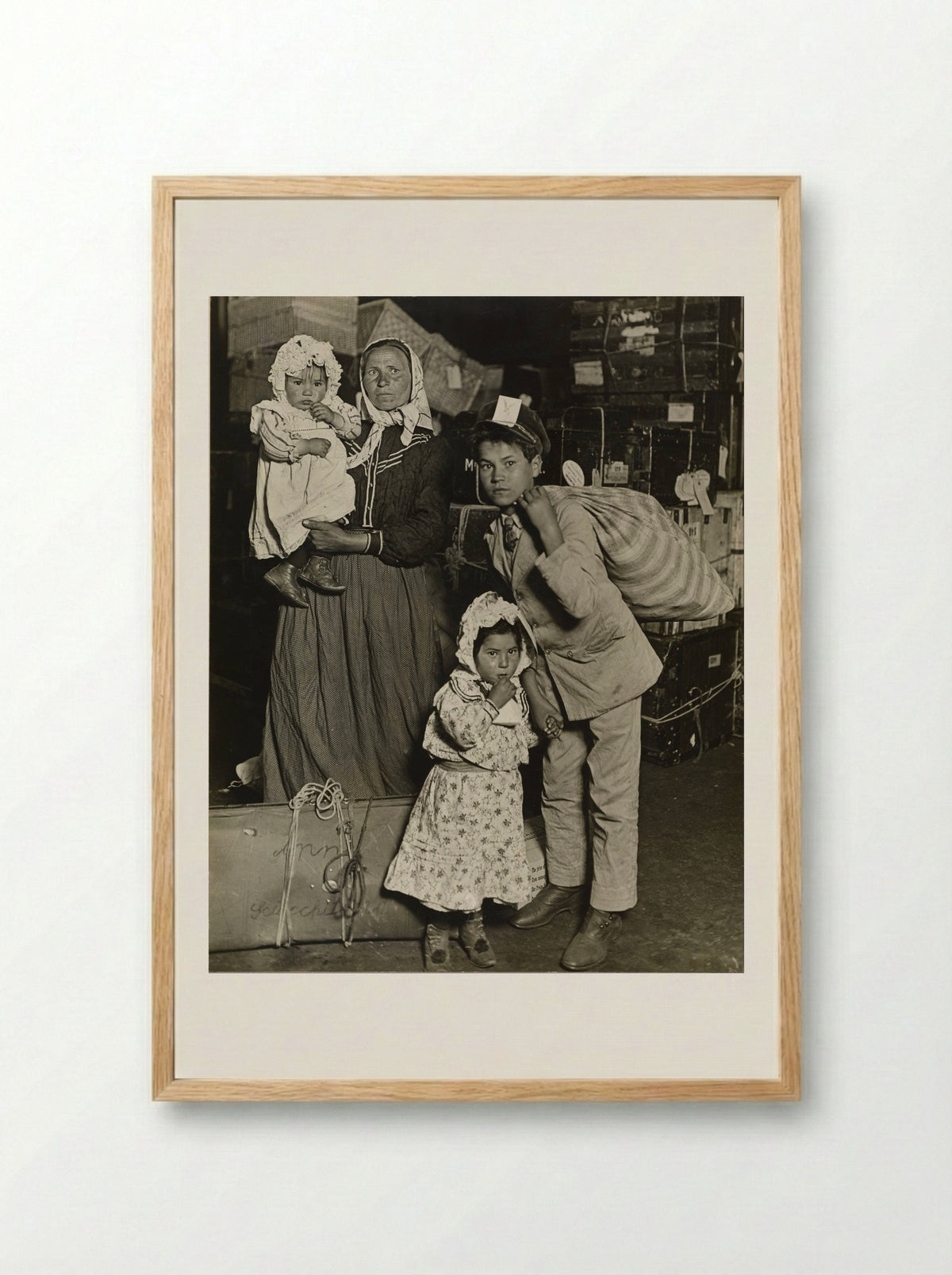 Albanian Woman and Children at Ellis Island - Lewis Wickes Hine - Framed Print Wood