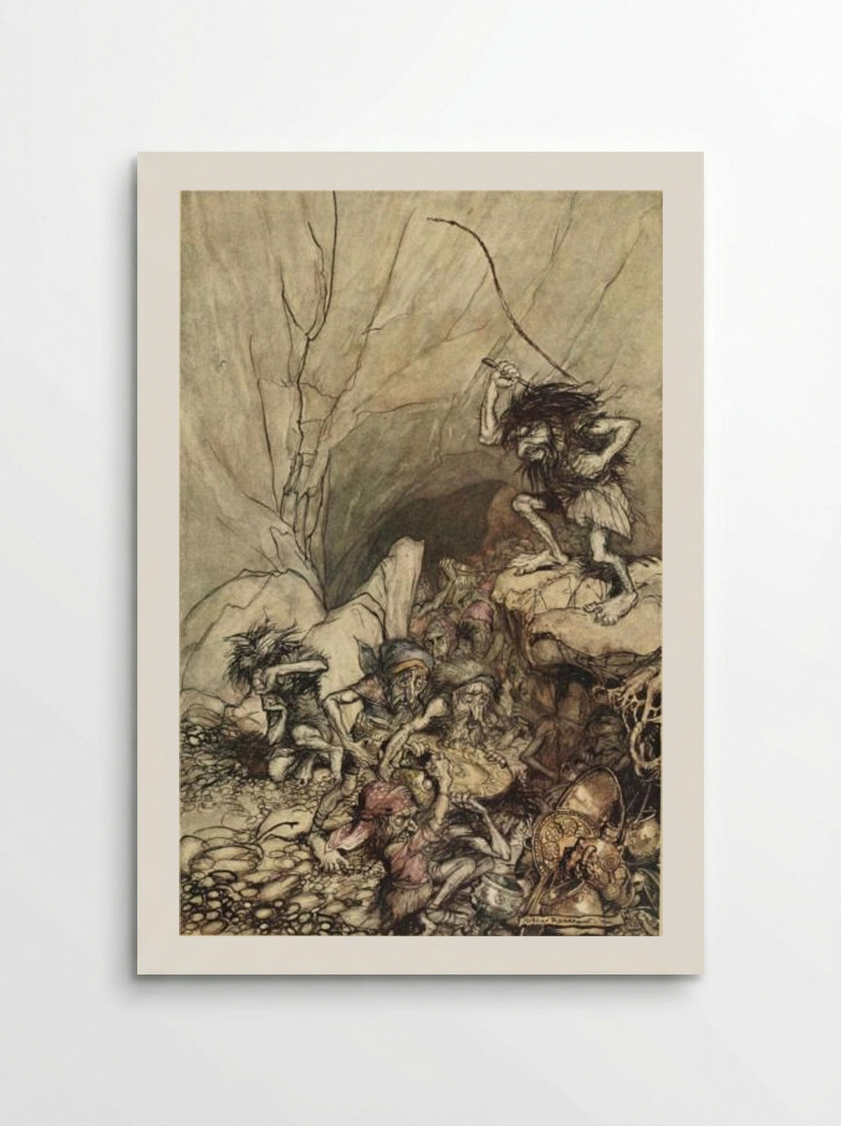 Alberich drives in a band of Niblungs laden with gold and silver treasure - Arthur Rackham - Poster