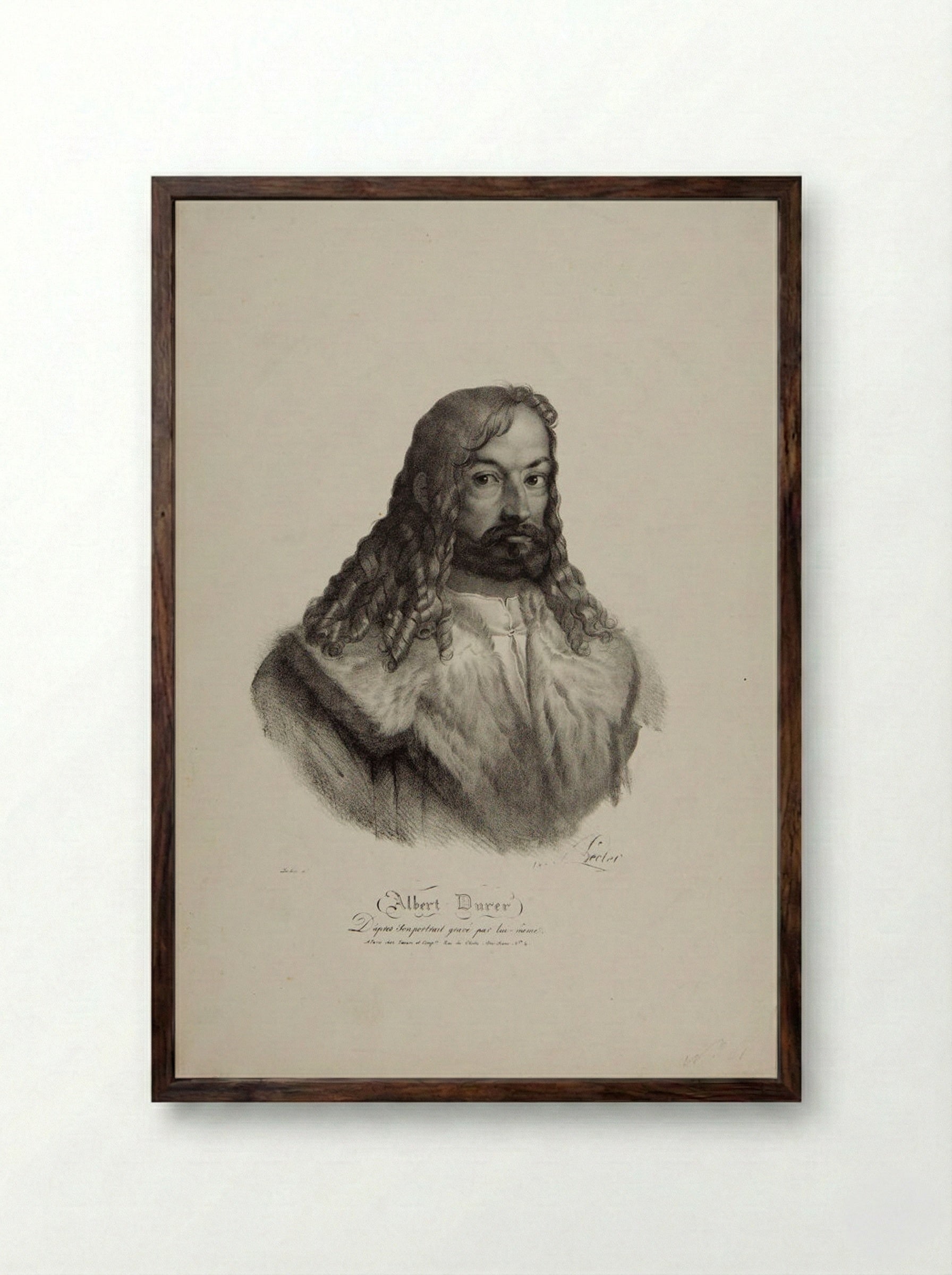 Albrecht Dürer (After Dürer's Self-Portrait) - Auguste Toussaint Lecler - Framed Print Dark Wood